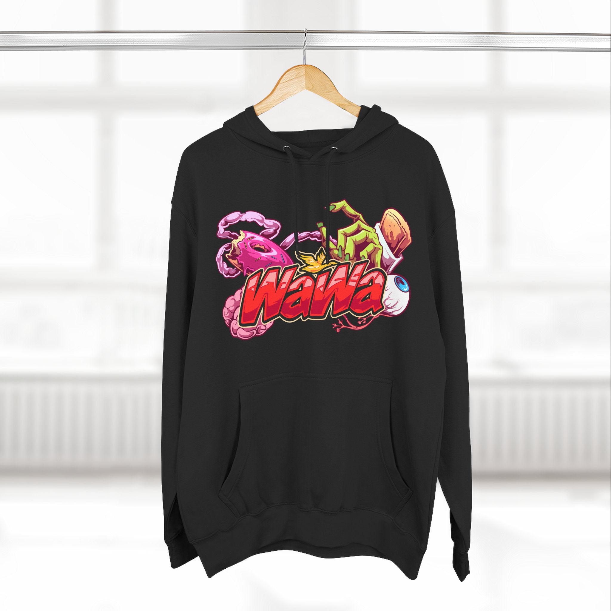 Wawa Graphic Hoodie / Colorful Streetwear Pullover with Cartoon Logo