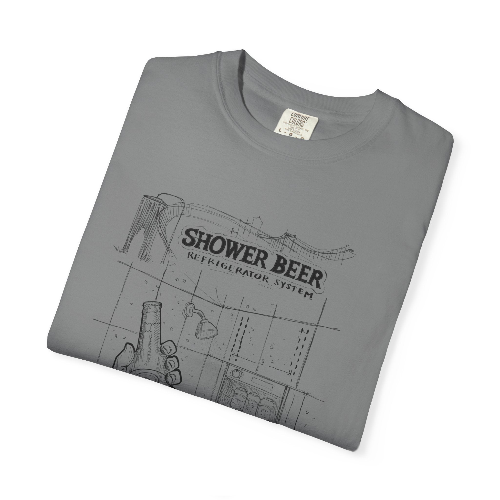 SHOWER BEER Blueprint T-Shirt / Funny Shower Beer Diagram Tee