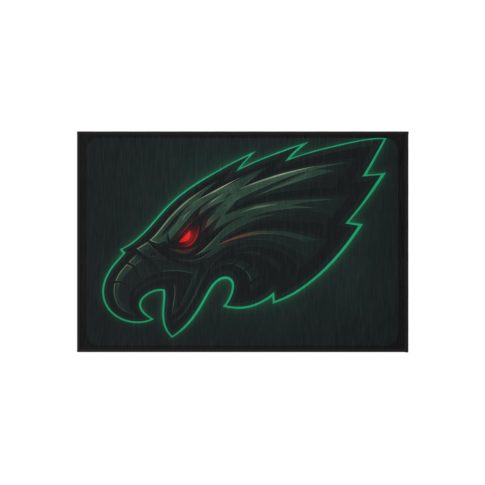 Philadelphia Eagles Head Neon Glow Outdoor Rug / Dark Green & Red Game-Day Doormat