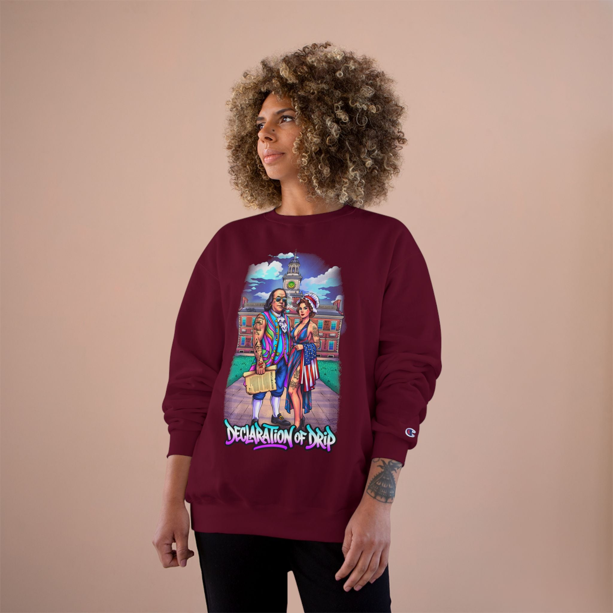 Champion Sweatshirt / "Declaration of Drip" Ben and Betsy Ivy League Campus Crewneck