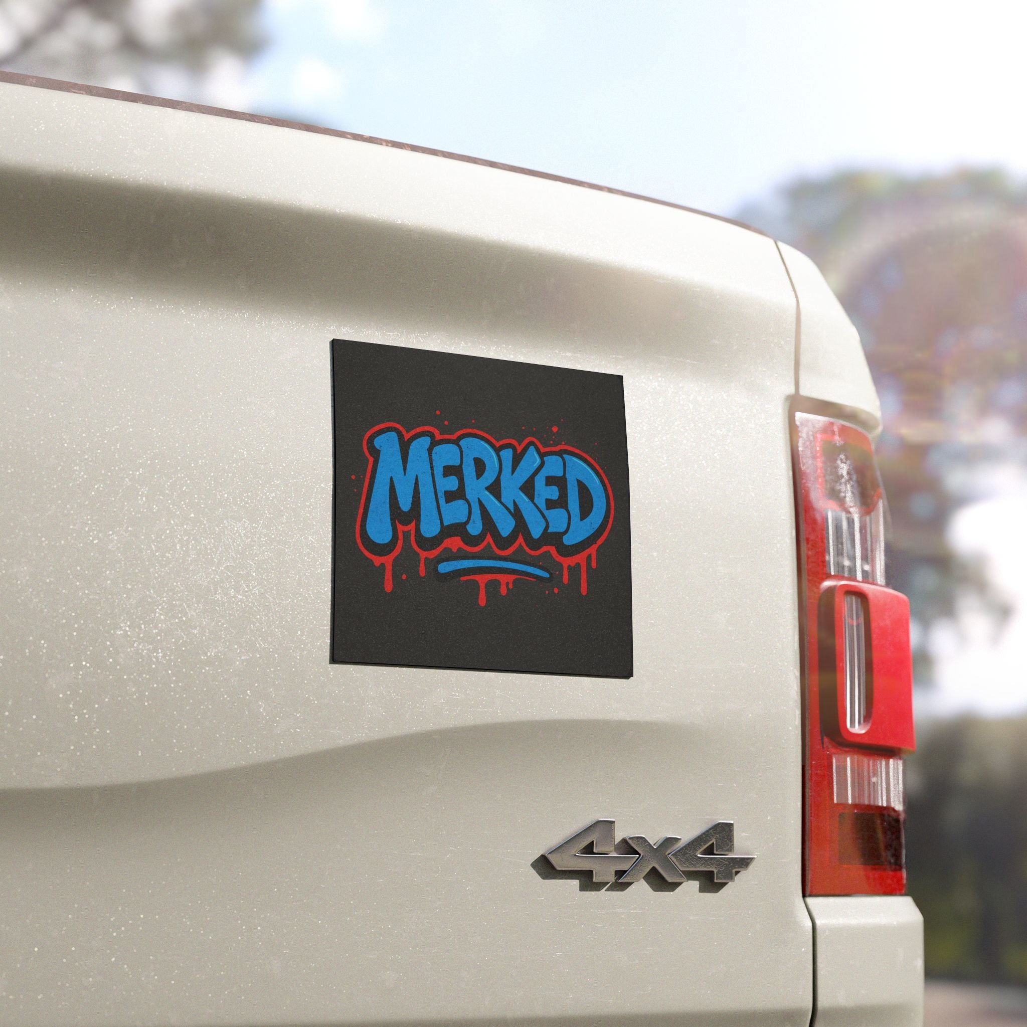 Merked Graffiti Car Magnet — Blue & Red Urban Street Art Decal