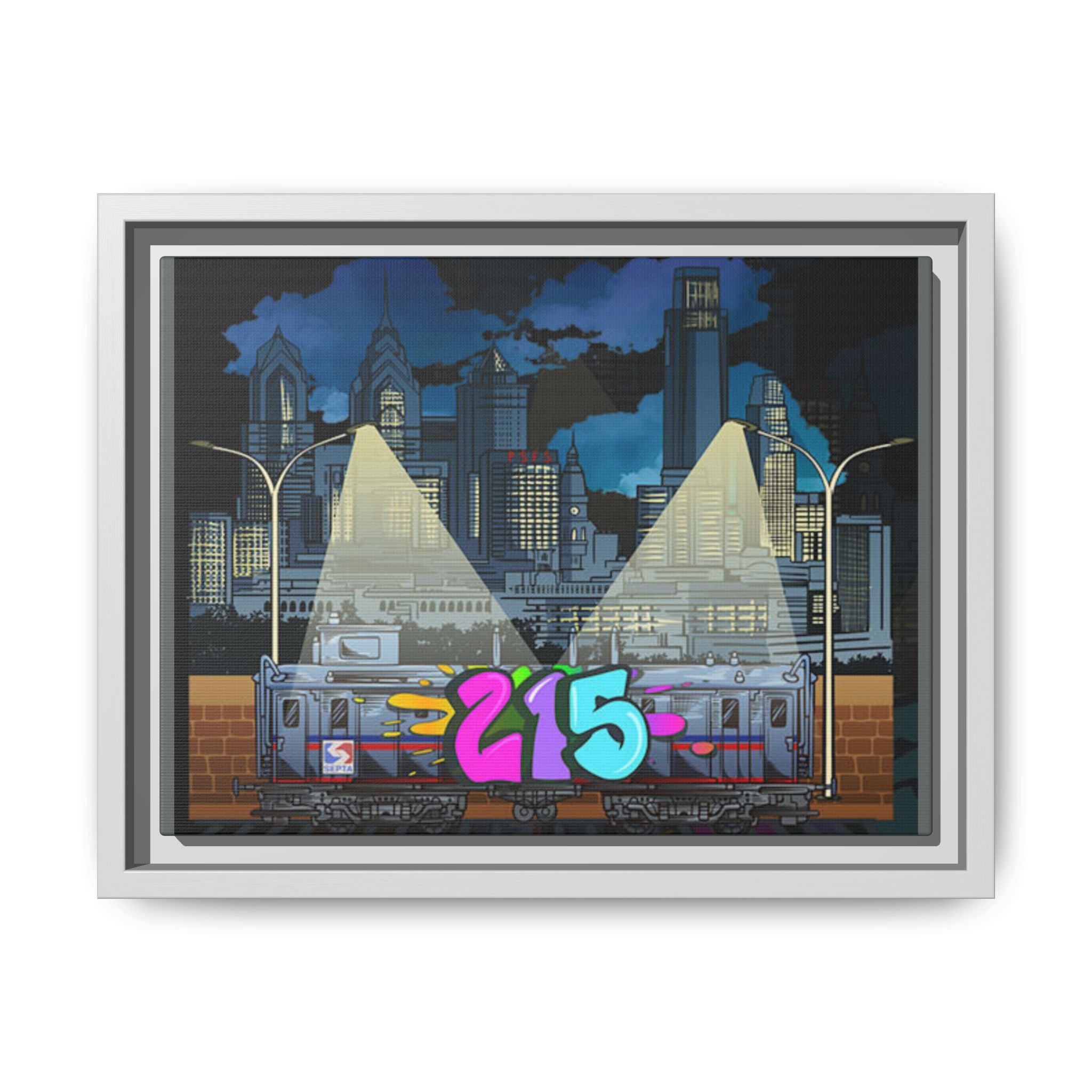 215 Graffiti City Matte Framed Canvas — Urban Night Skyline Wall Art