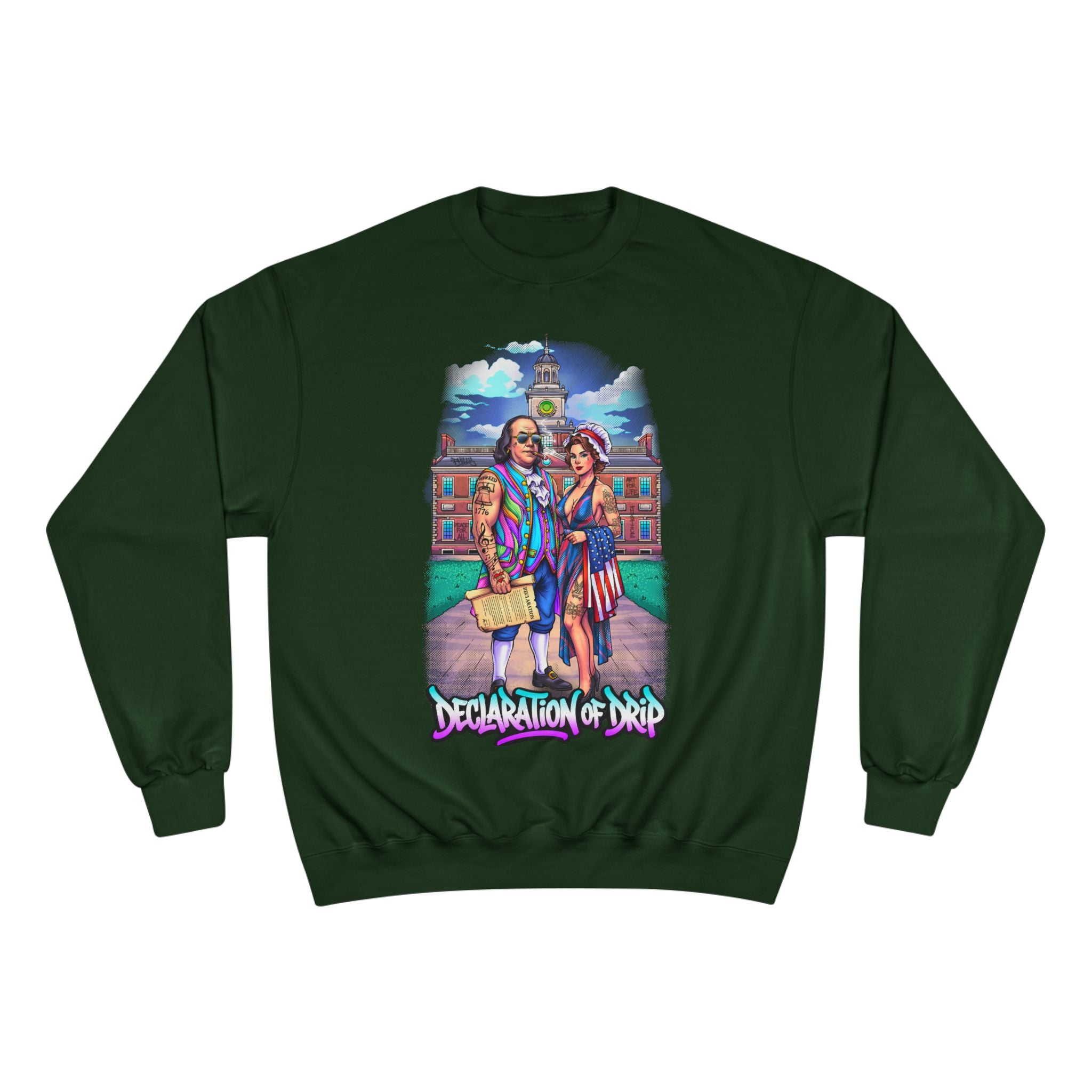 Champion Sweatshirt / "Declaration of Drip" Ben and Betsy Ivy League Campus Crewneck