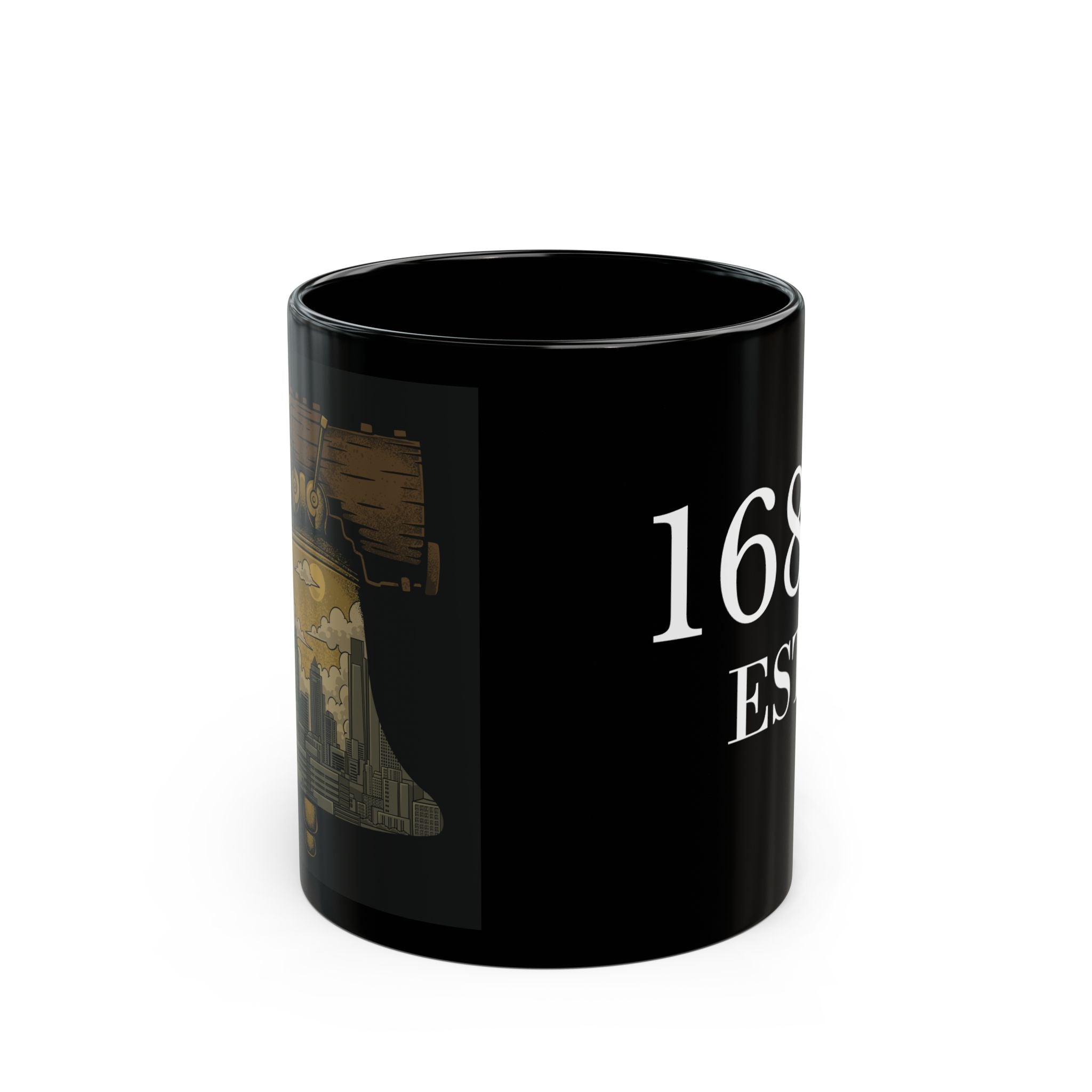 LIBERTY BELL/1682 EST Black Ceramic Mug / Vintage Founding Year Coffee Cup
