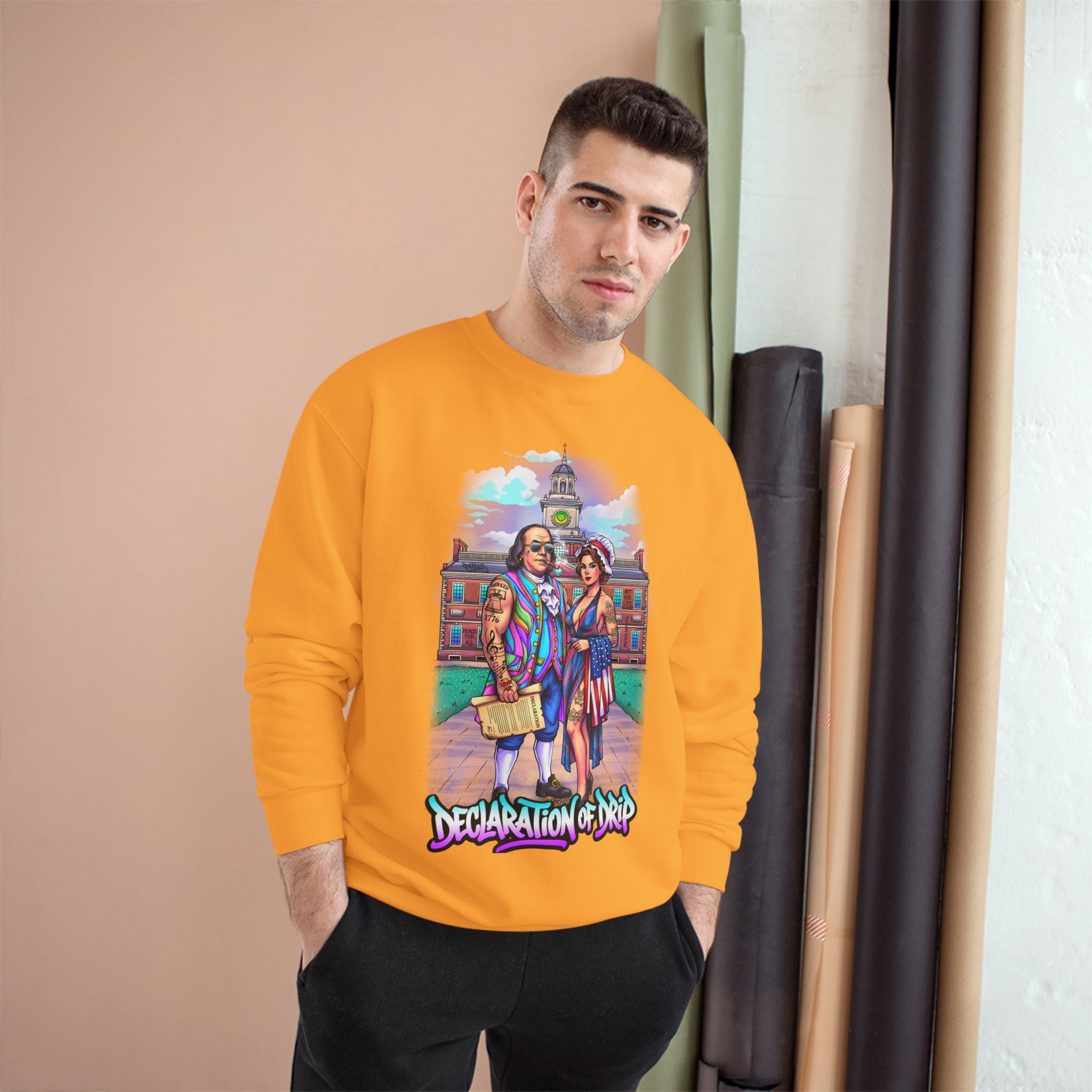 Champion Sweatshirt / "Declaration of Drip" Ben and Betsy Ivy League Campus Crewneck