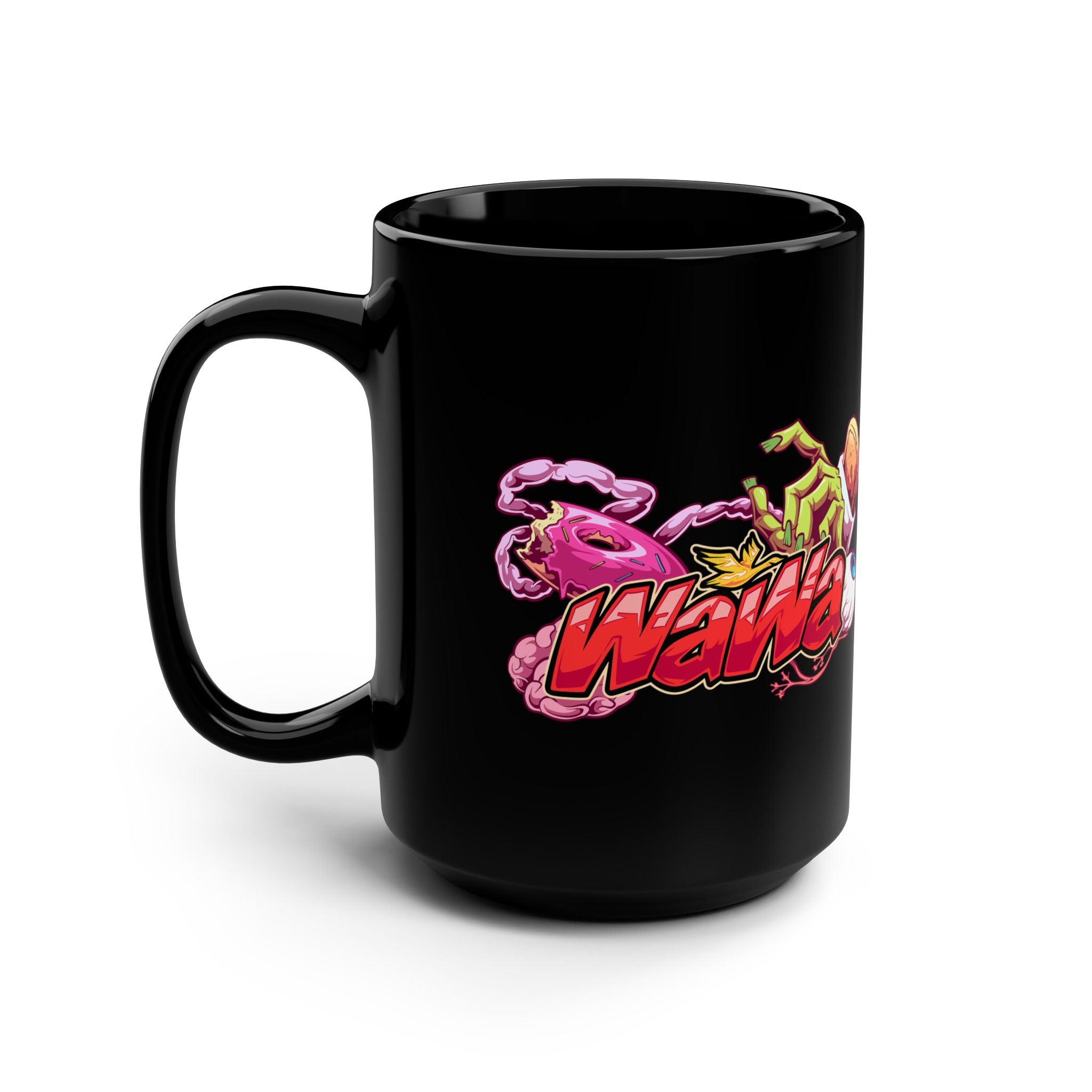 15oz Black Mug — Colorful WAWA Graffiti Design (“Dead Tired” & WaWa Wired)