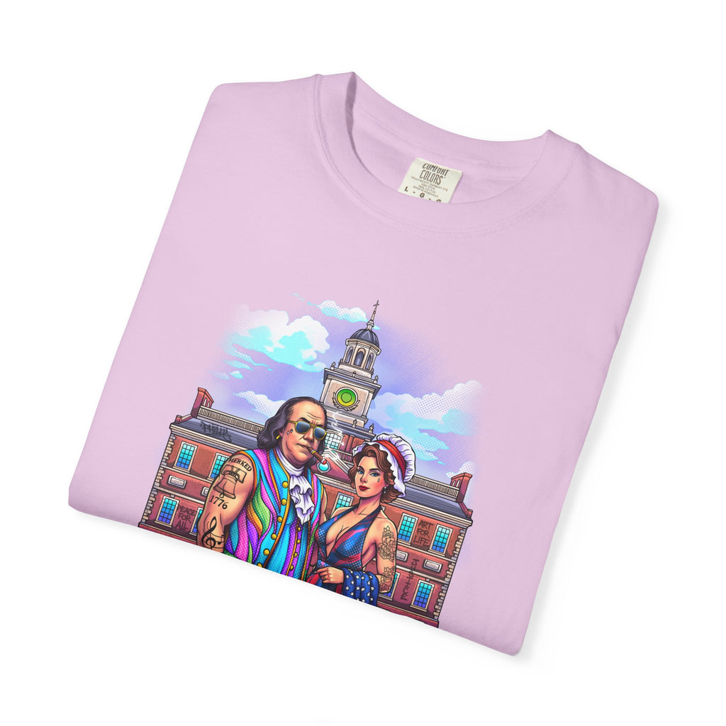 Declaration of Drip T‑Shirt /Ben and Betsy Colonial Campus Streetwear (Est. 1682)