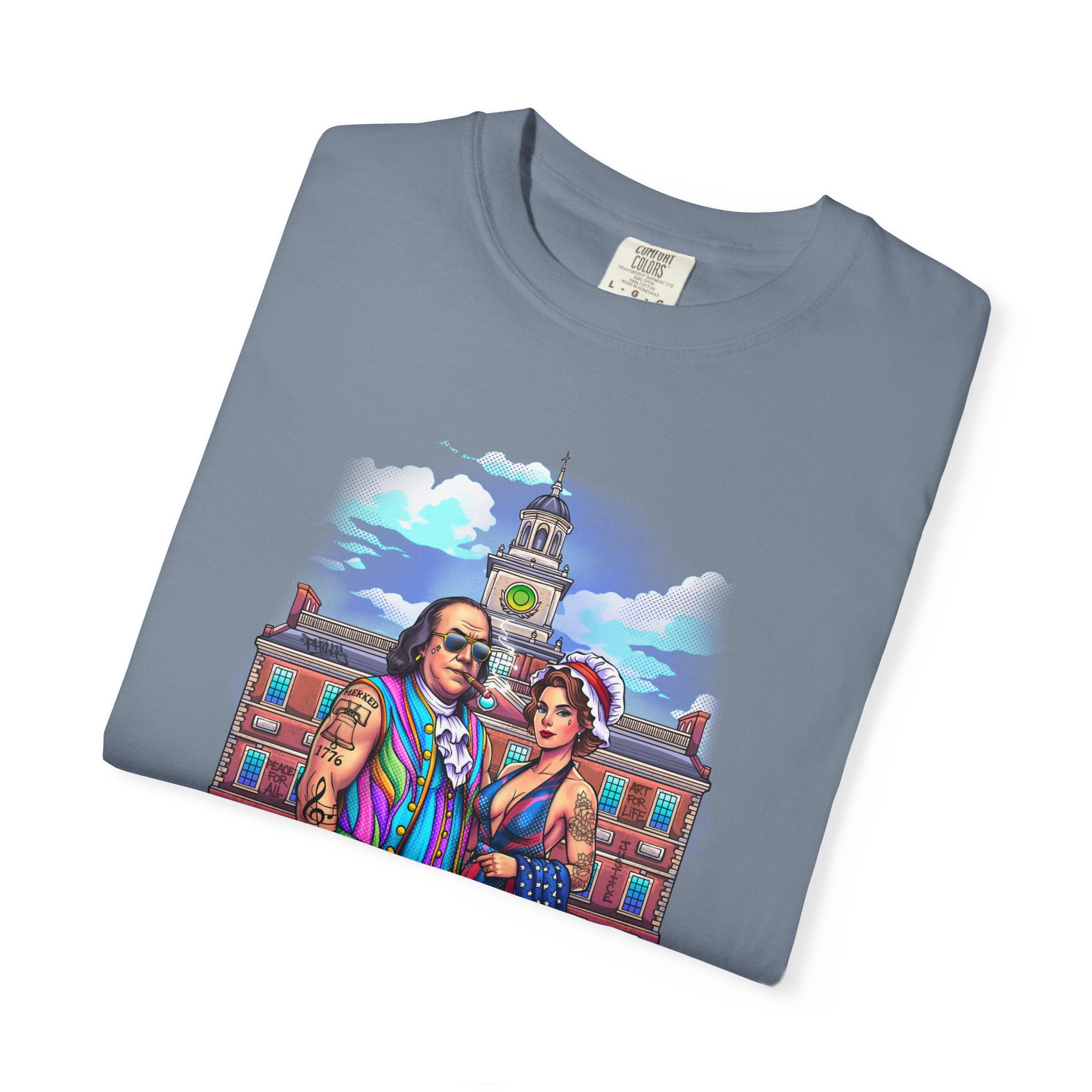 Declaration of Drip T‑Shirt /Ben and Betsy Colonial Campus Streetwear (Est. 1682)