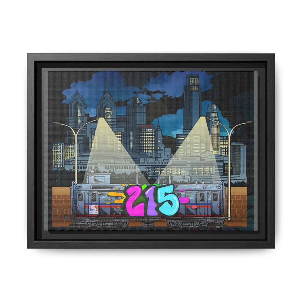 215 Graffiti City Matte Framed Canvas — Urban Night Skyline Wall Art