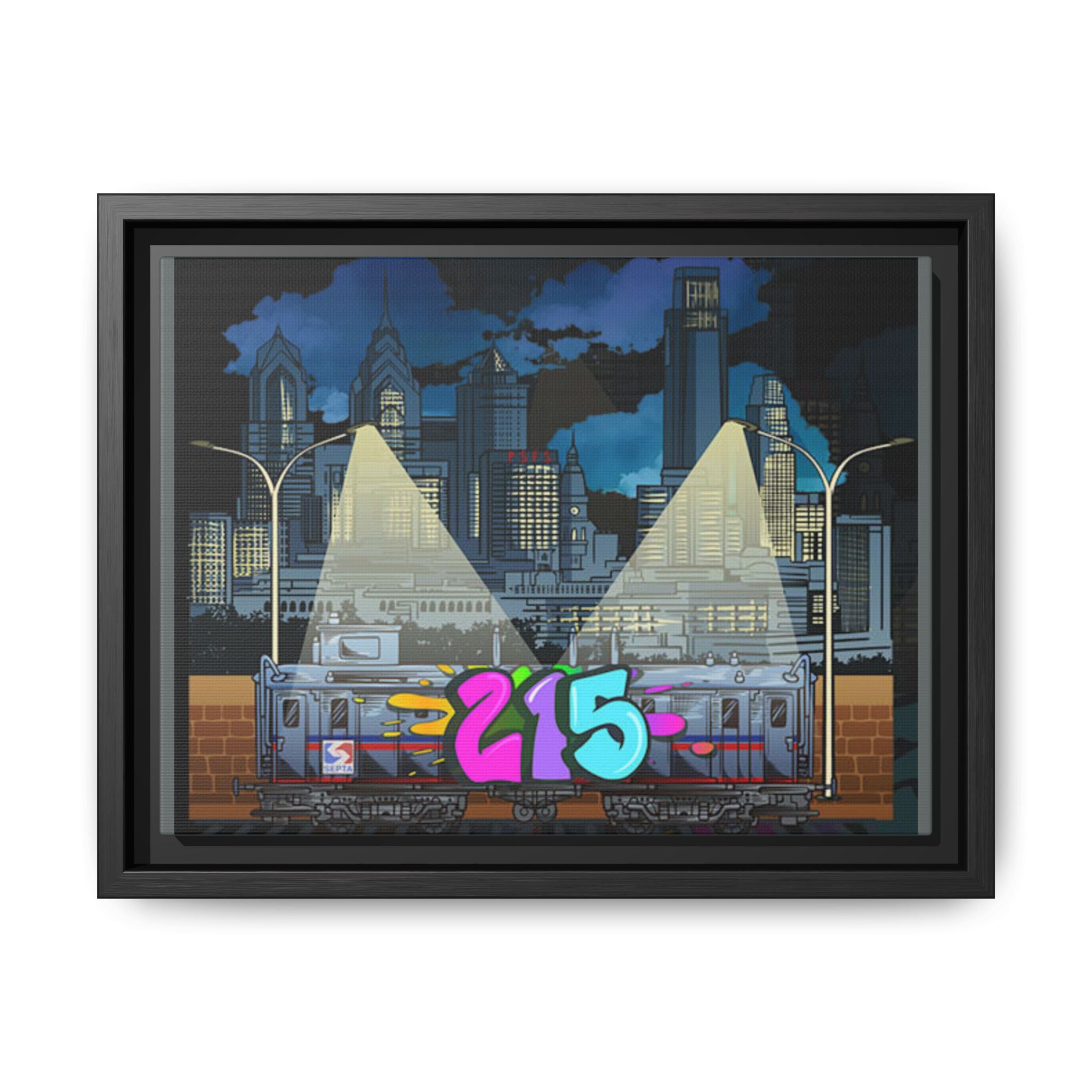 215 Graffiti City Matte Framed Canvas — Urban Night Skyline Wall Art