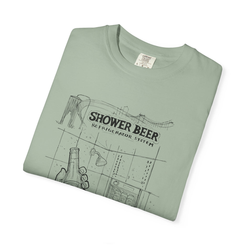SHOWER BEER Blueprint T-Shirt / Funny Shower Beer Diagram Tee