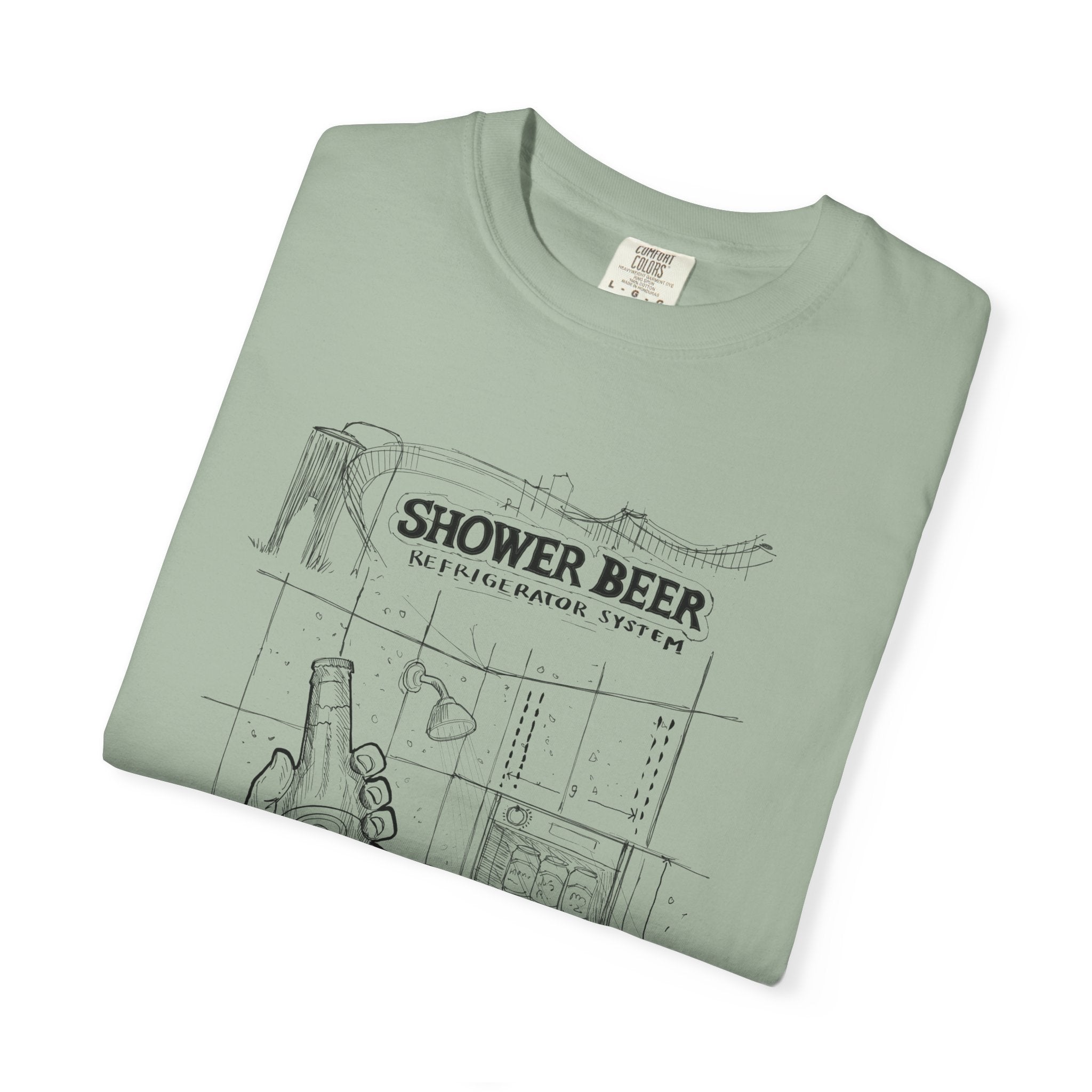 SHOWER BEER Blueprint T-Shirt / Funny Shower Beer Diagram Tee