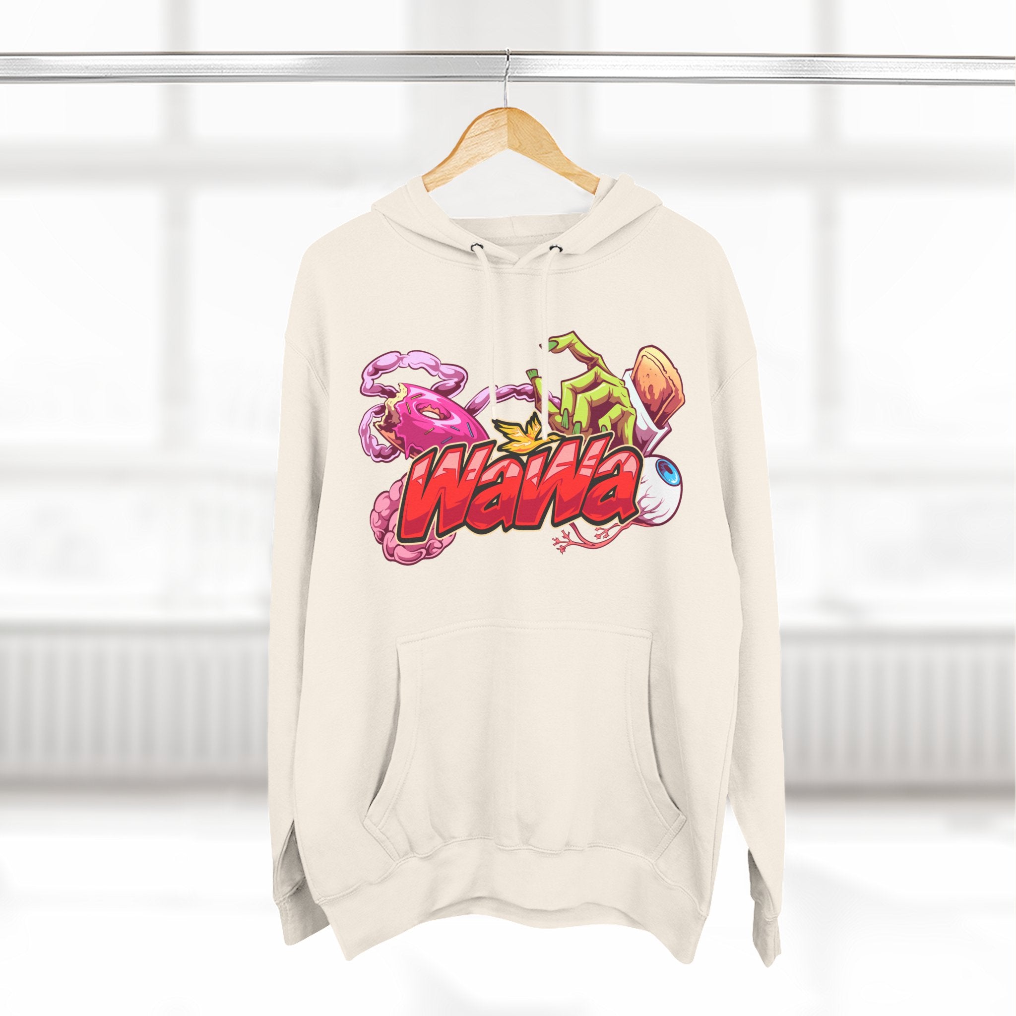 Wawa Graphic Hoodie / Colorful Streetwear Pullover with Cartoon Logo