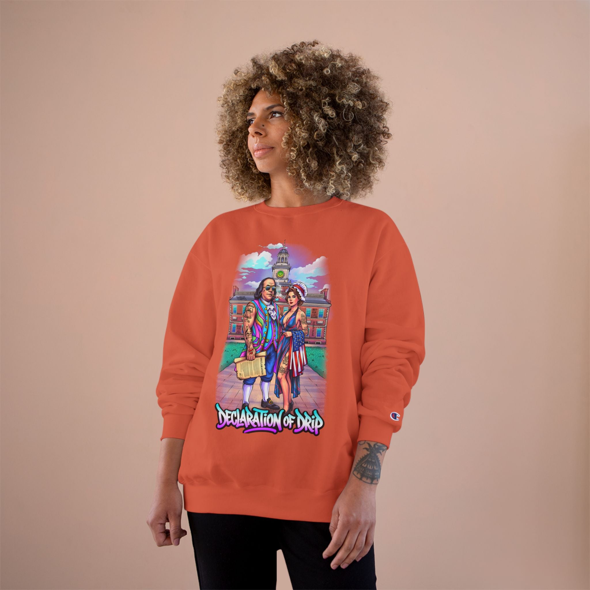 Champion Sweatshirt / "Declaration of Drip" Ben and Betsy Ivy League Campus Crewneck