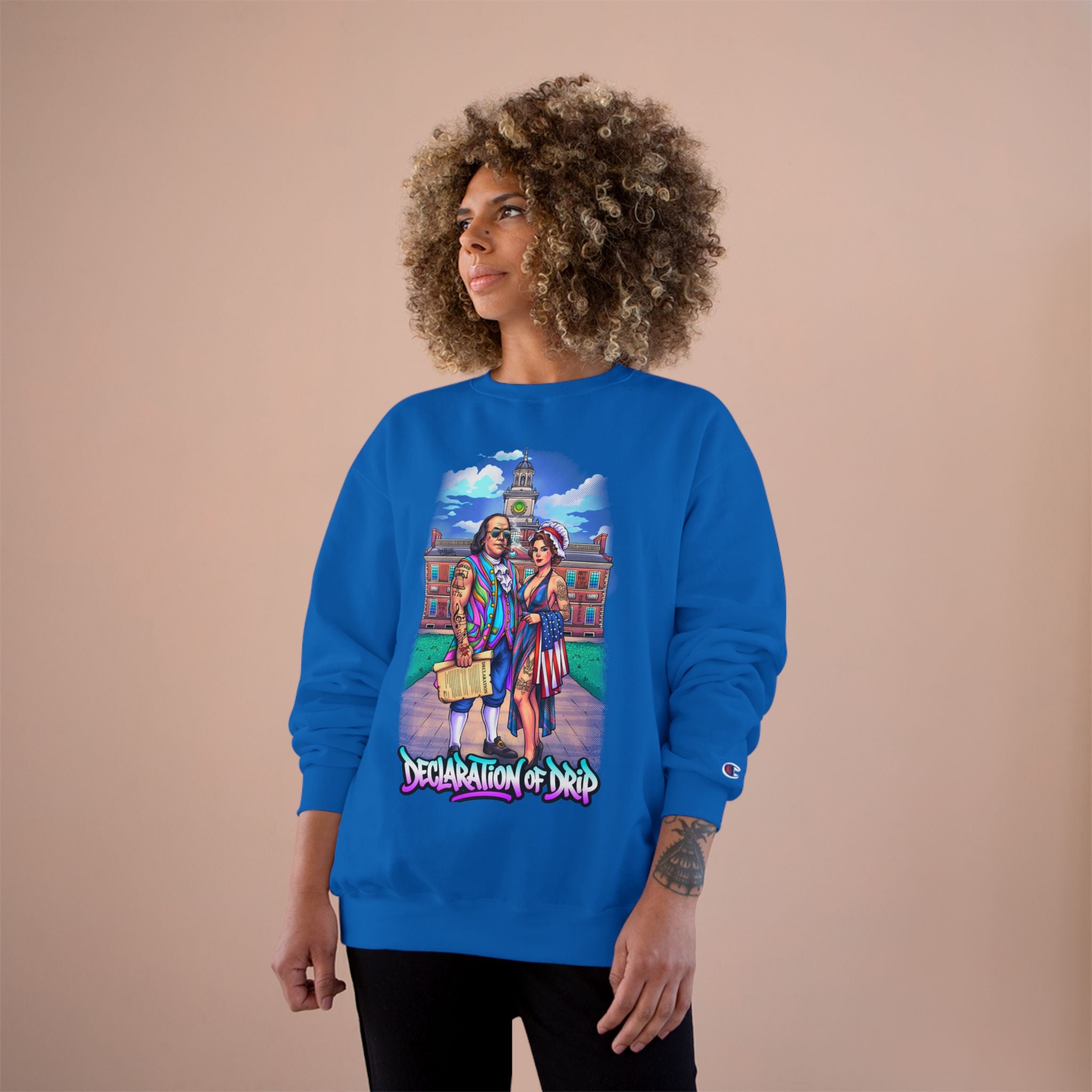 Champion Sweatshirt / "Declaration of Drip" Ben and Betsy Ivy League Campus Crewneck