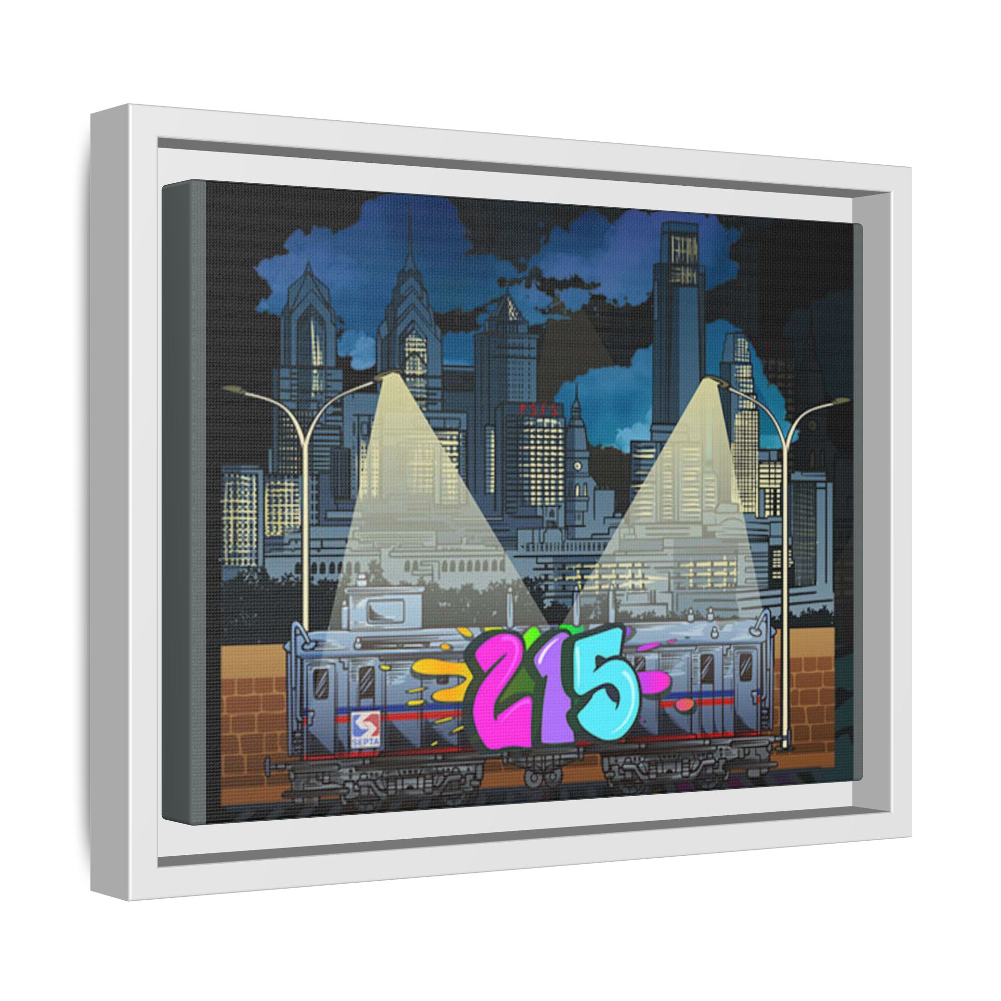 215 Graffiti City Matte Framed Canvas — Urban Night Skyline Wall Art