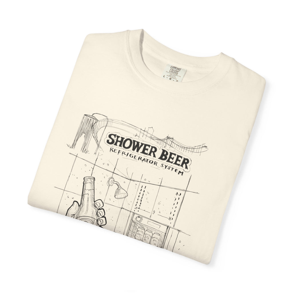 SHOWER BEER Blueprint T-Shirt / Funny Shower Beer Diagram Tee