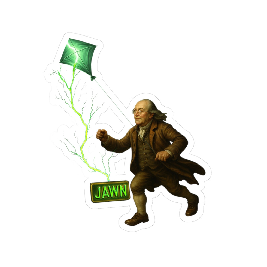 Benjamin Franklin Flying Kite Kiss-Cut Sticker | Historical Figure, Jawn Sign