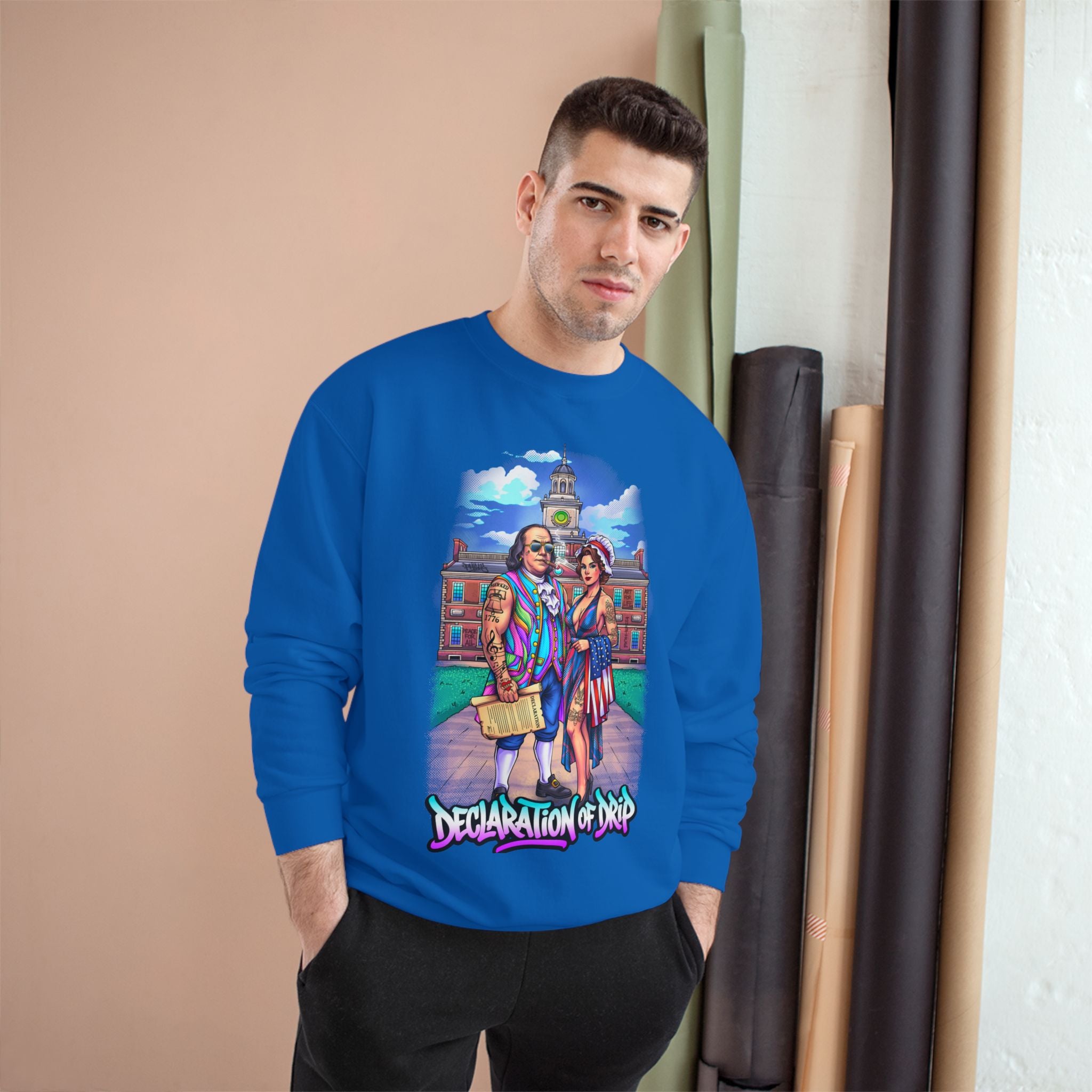 Champion Sweatshirt / "Declaration of Drip" Ben and Betsy Ivy League Campus Crewneck