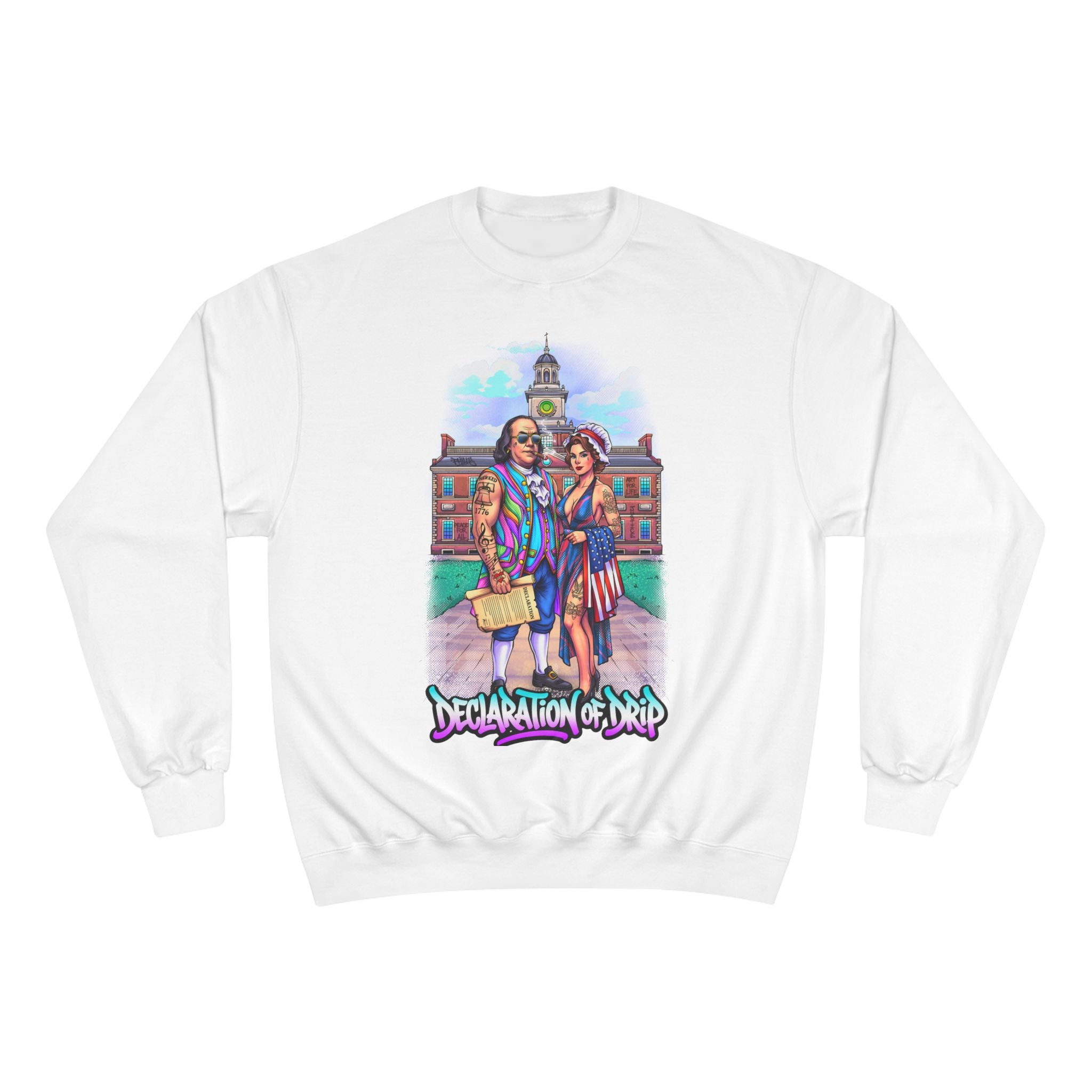 Champion Sweatshirt / "Declaration of Drip" Ben and Betsy Ivy League Campus Crewneck