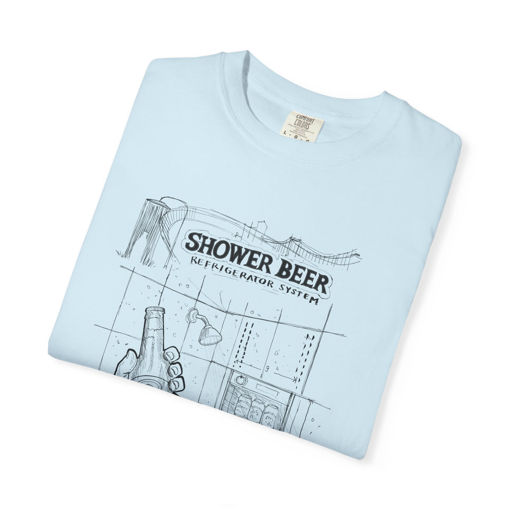 SHOWER BEER Blueprint T-Shirt / Funny Shower Beer Diagram Tee
