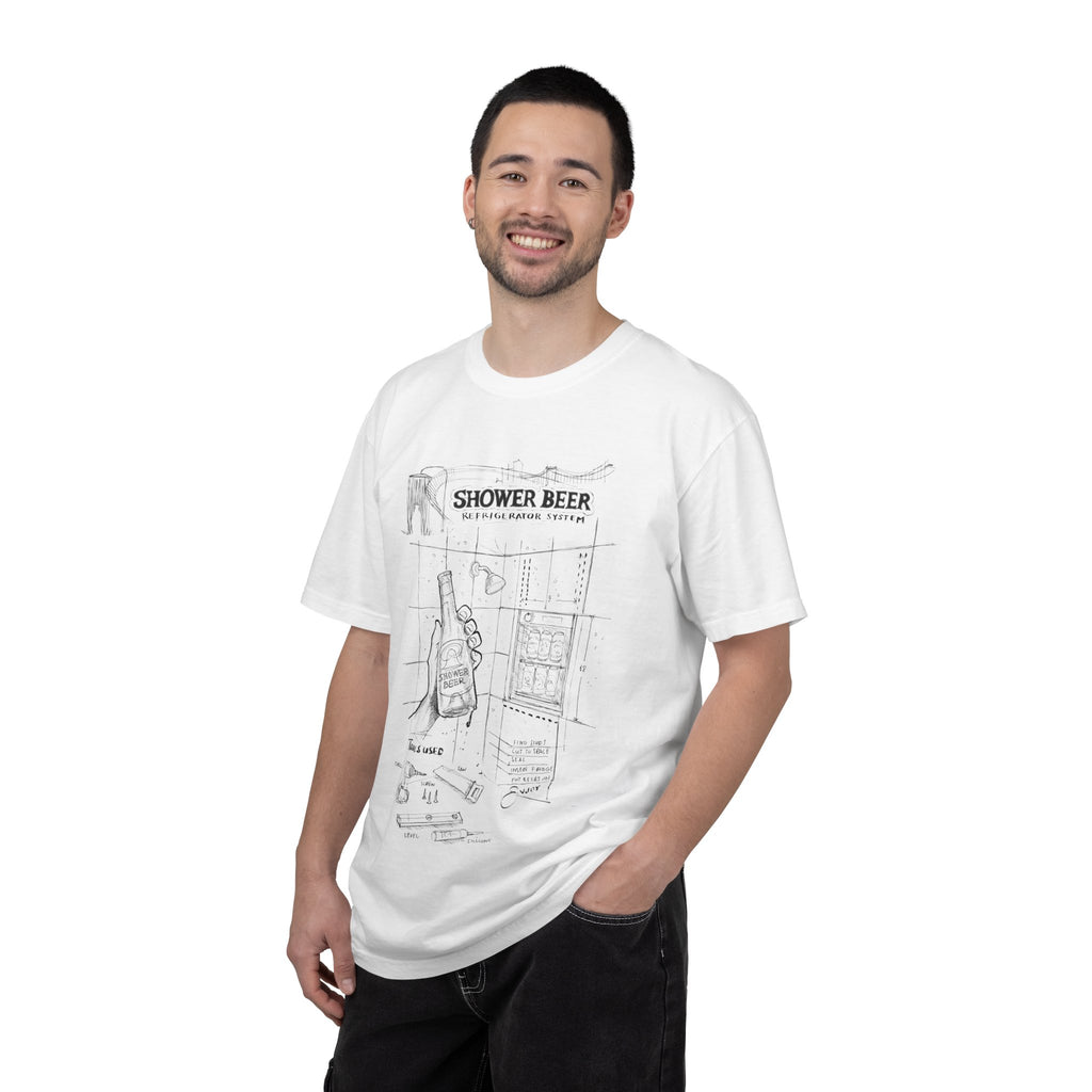 SHOWER BEER Blueprint T-Shirt / Funny Shower Beer Diagram Tee