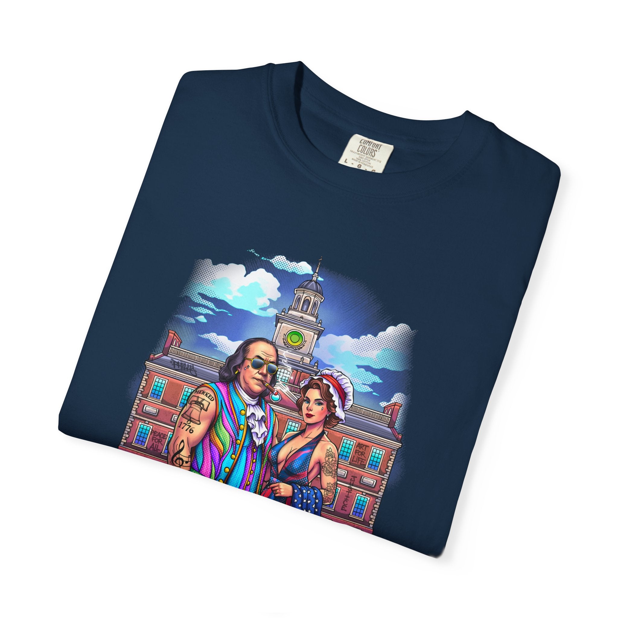 Declaration of Drip T‑Shirt /Ben and Betsy Colonial Campus Streetwear (Est. 1682)