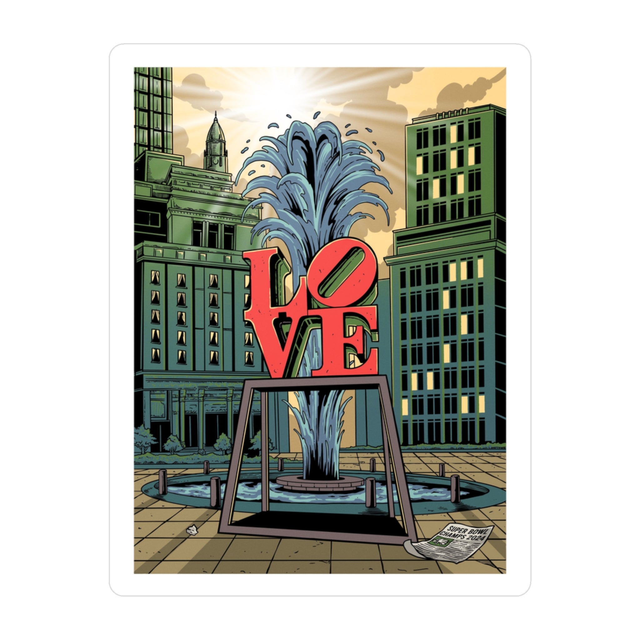LOVE Fountain Vinyl Sticker /Cityscape Kiss-Cut Decal