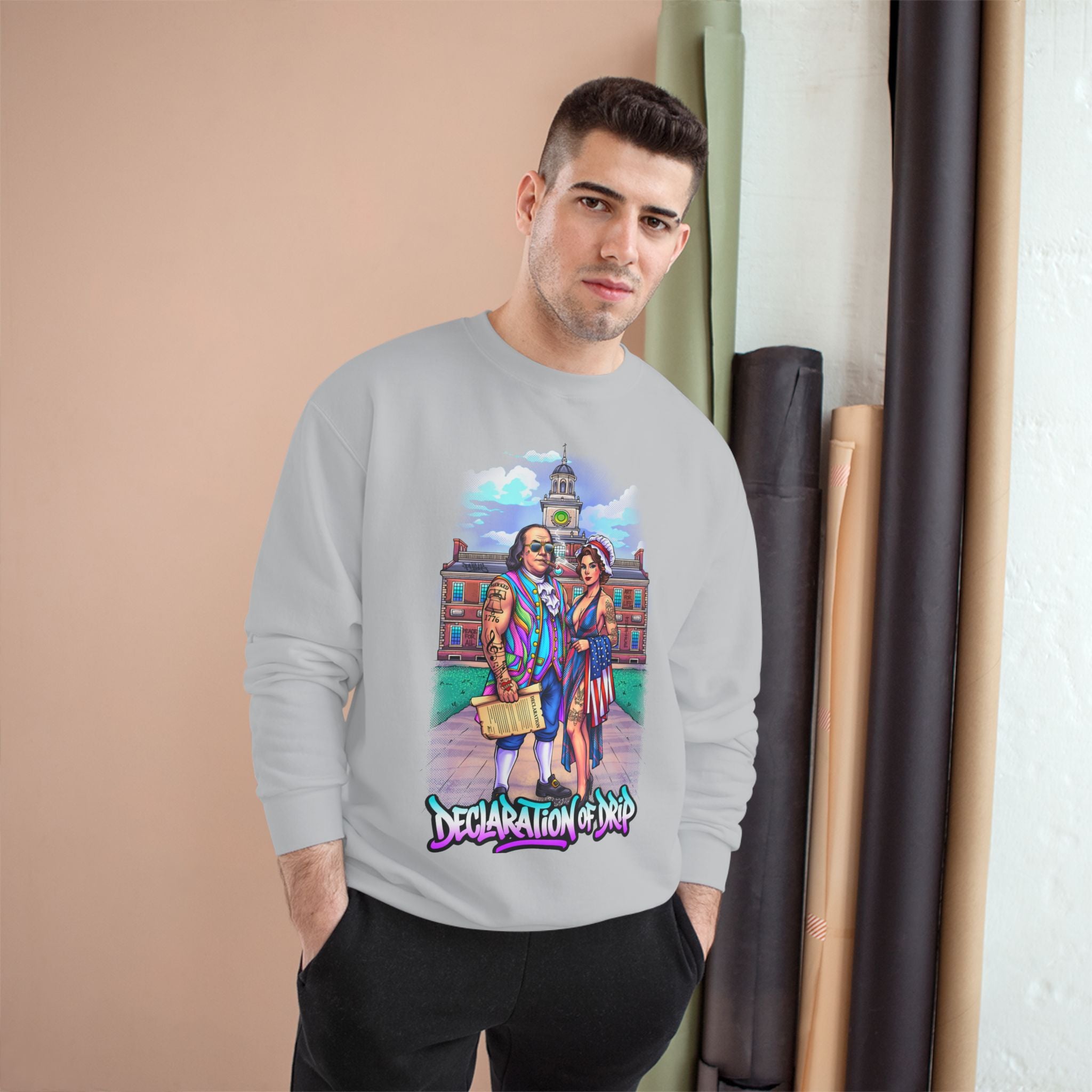 Champion Sweatshirt / "Declaration of Drip" Ben and Betsy Ivy League Campus Crewneck