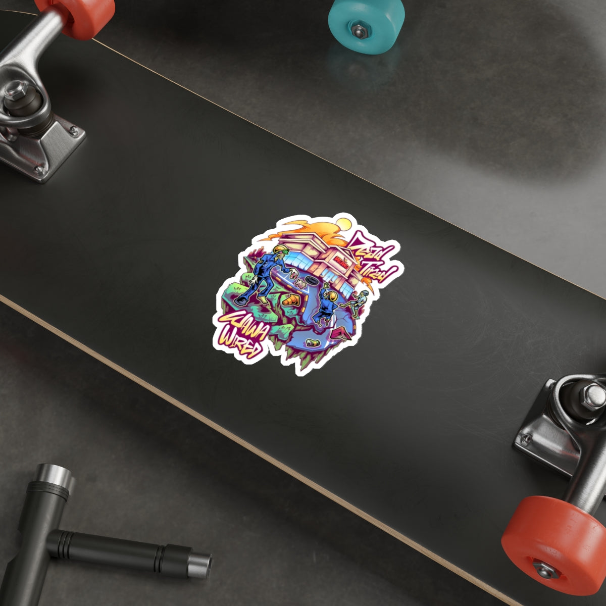 Die-Cut Sticker — "Dead Tired" WAWA Gnarled Skate Park Street Art Sticker