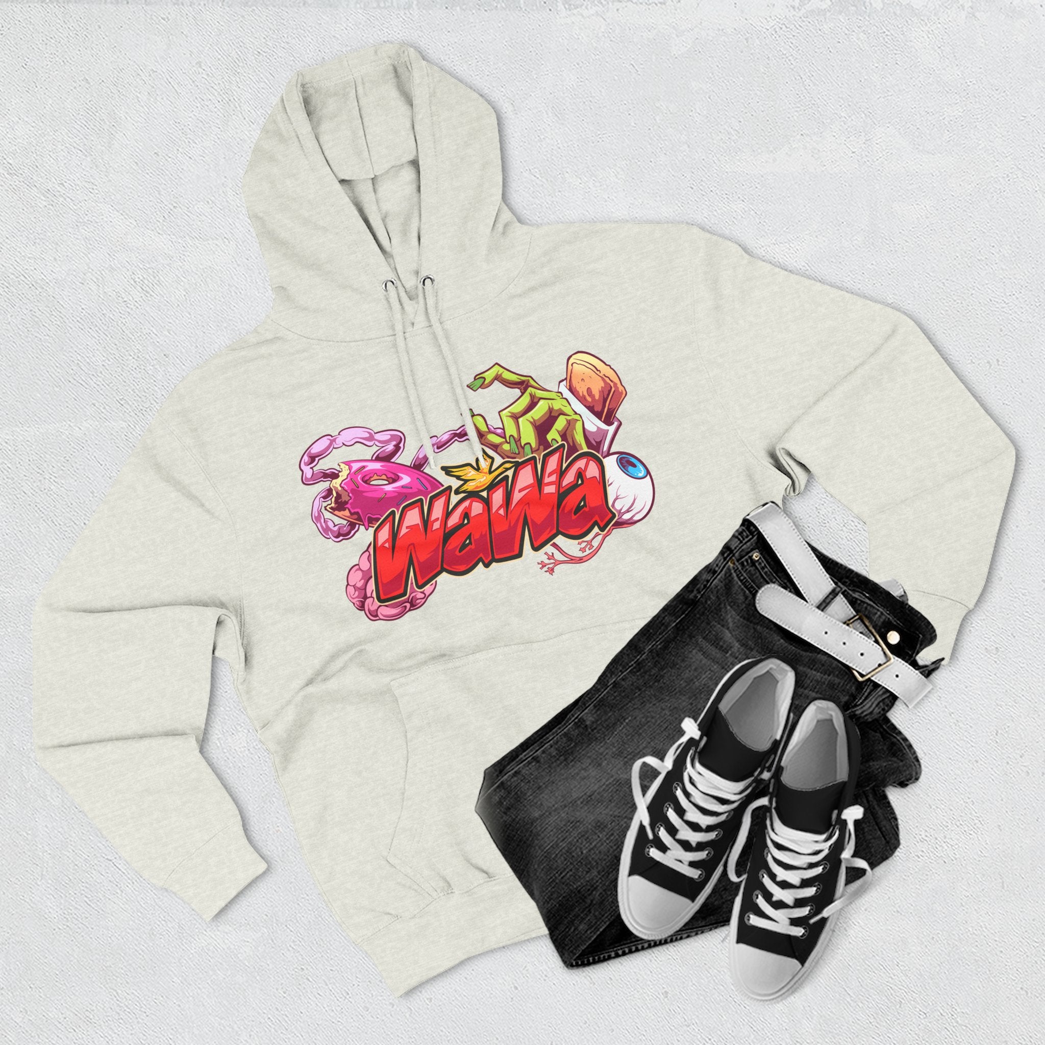 Wawa Graphic Hoodie / Colorful Streetwear Pullover with Cartoon Logo