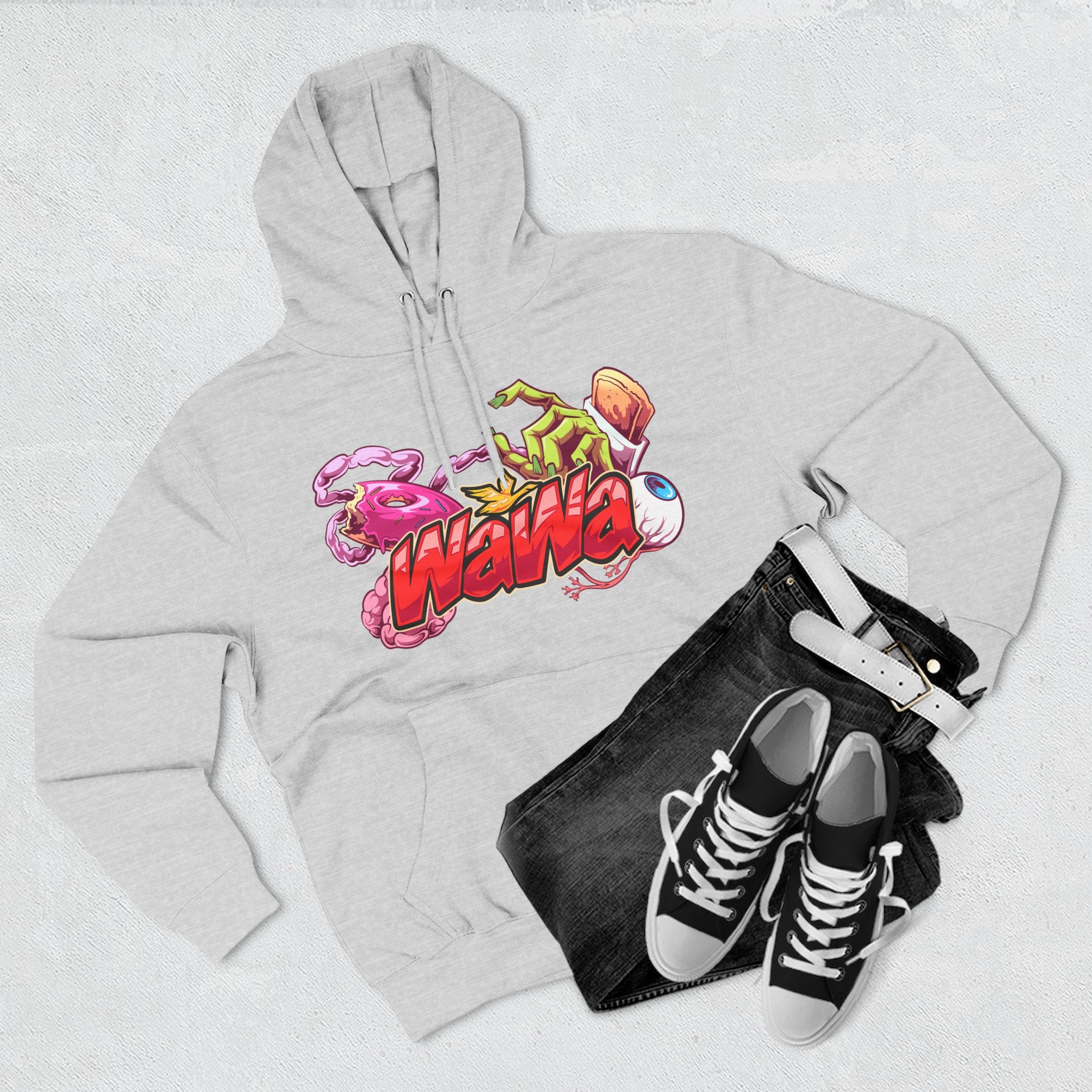 Wawa Graphic Hoodie / Colorful Streetwear Pullover with Cartoon Logo