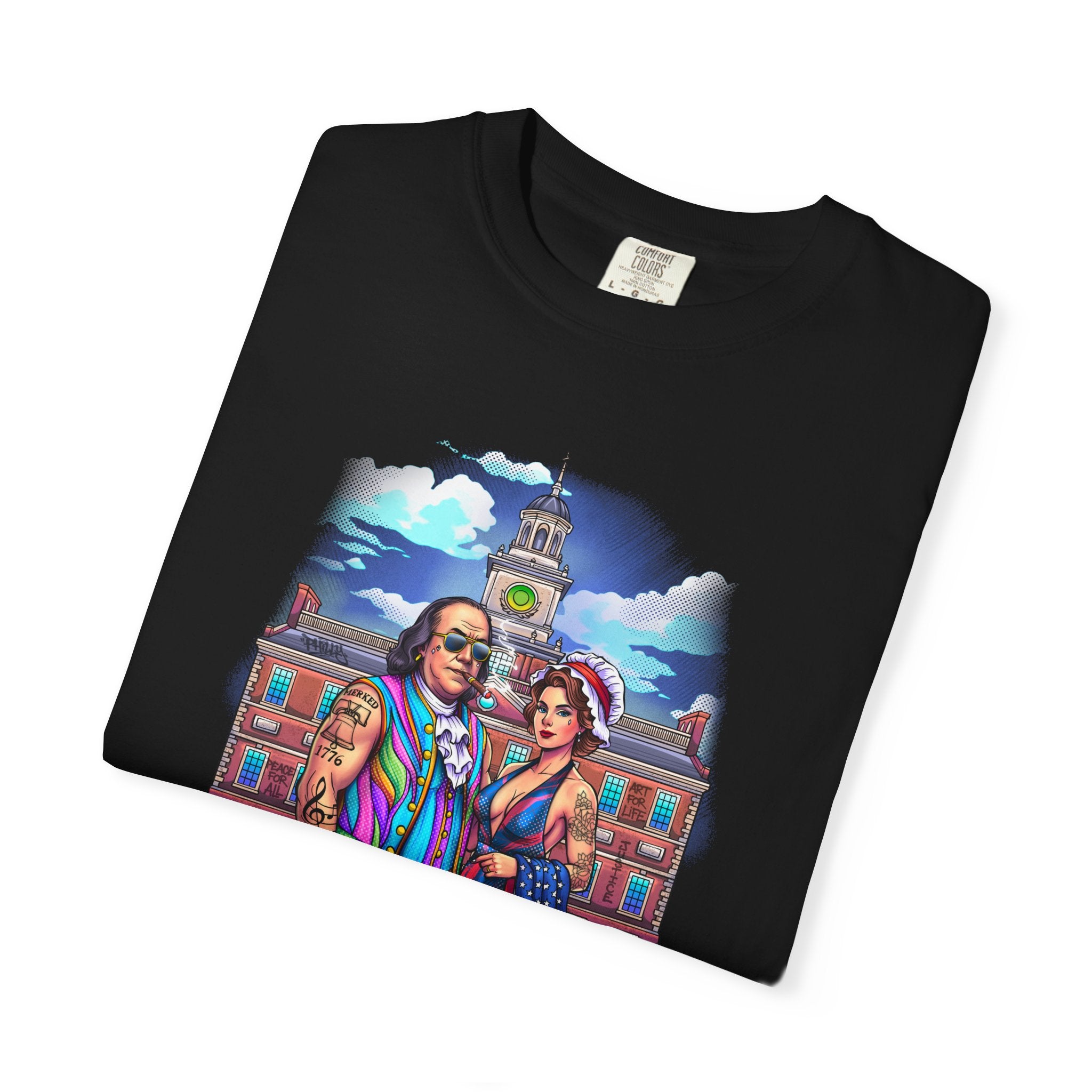 Declaration of Drip T‑Shirt /Ben and Betsy Colonial Campus Streetwear (Est. 1682)