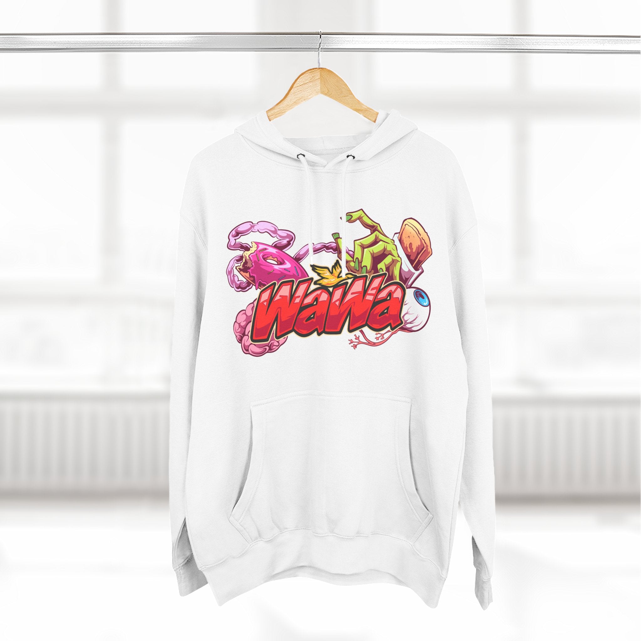Wawa Graphic Hoodie / Colorful Streetwear Pullover with Cartoon Logo
