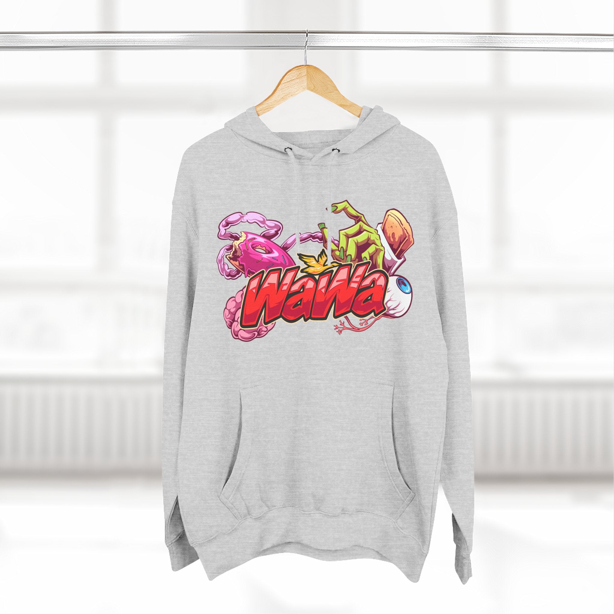 Wawa Graphic Hoodie / Colorful Streetwear Pullover with Cartoon Logo