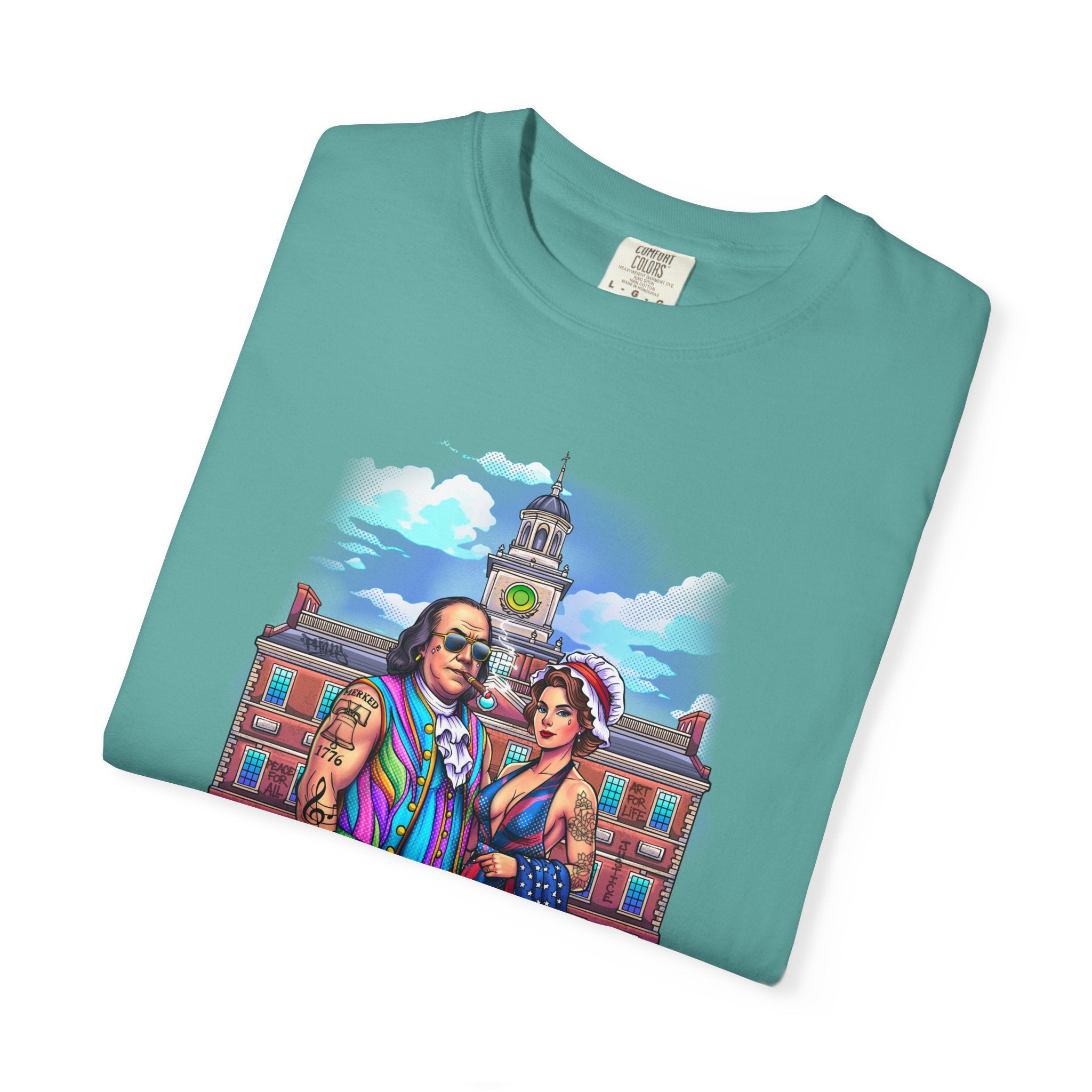 Declaration of Drip T‑Shirt /Ben and Betsy Colonial Campus Streetwear (Est. 1682)