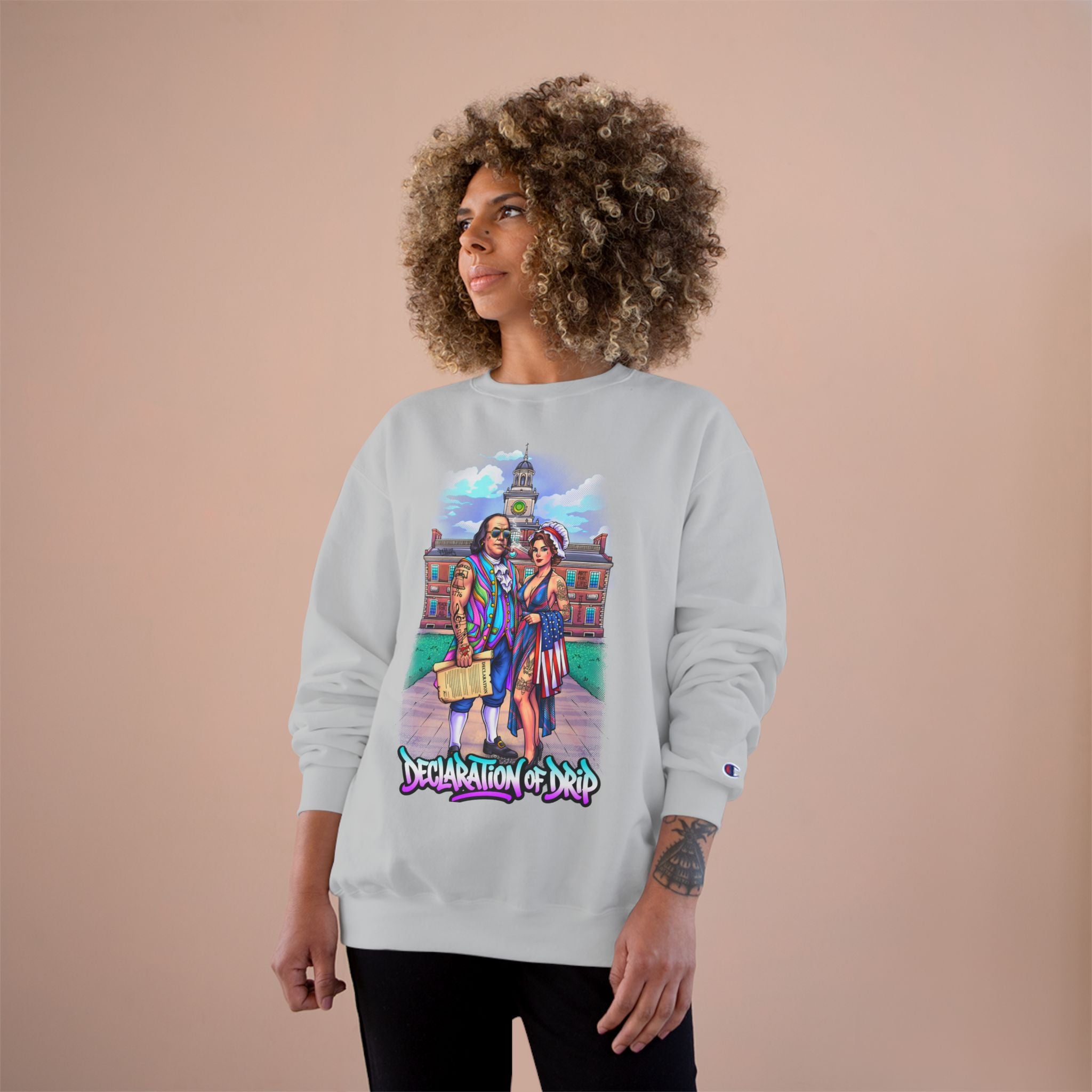 Champion Sweatshirt / "Declaration of Drip" Ben and Betsy Ivy League Campus Crewneck