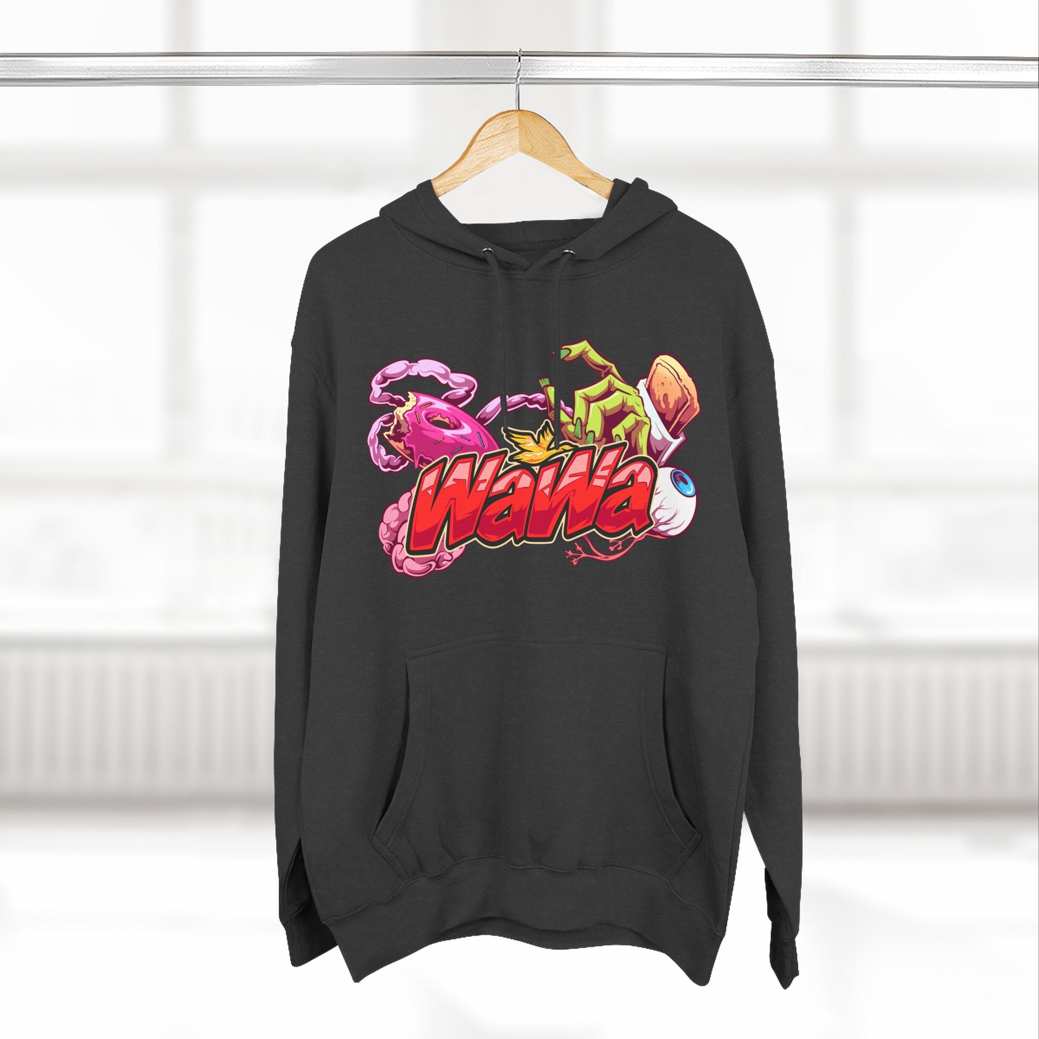 Wawa Graphic Hoodie / Colorful Streetwear Pullover with Cartoon Logo