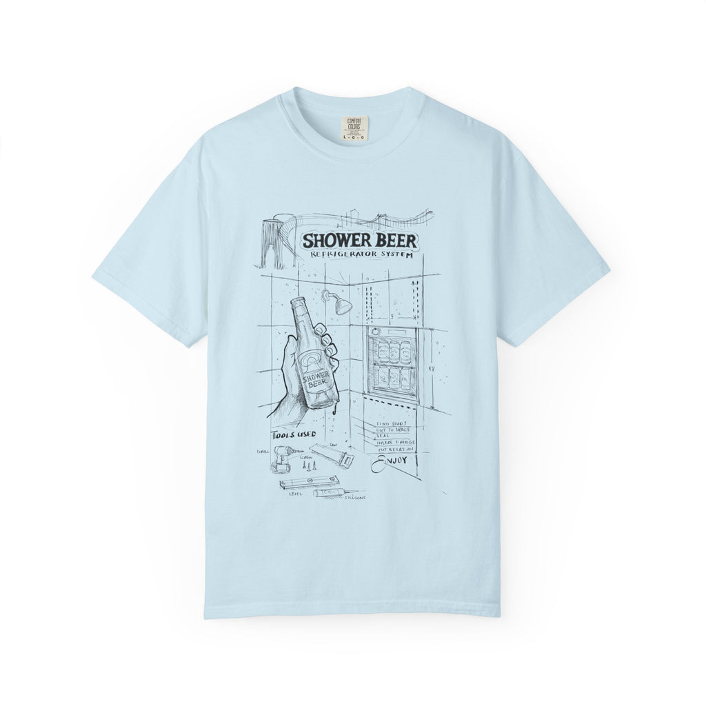 SHOWER BEER Blueprint T-Shirt / Funny Shower Beer Diagram Tee