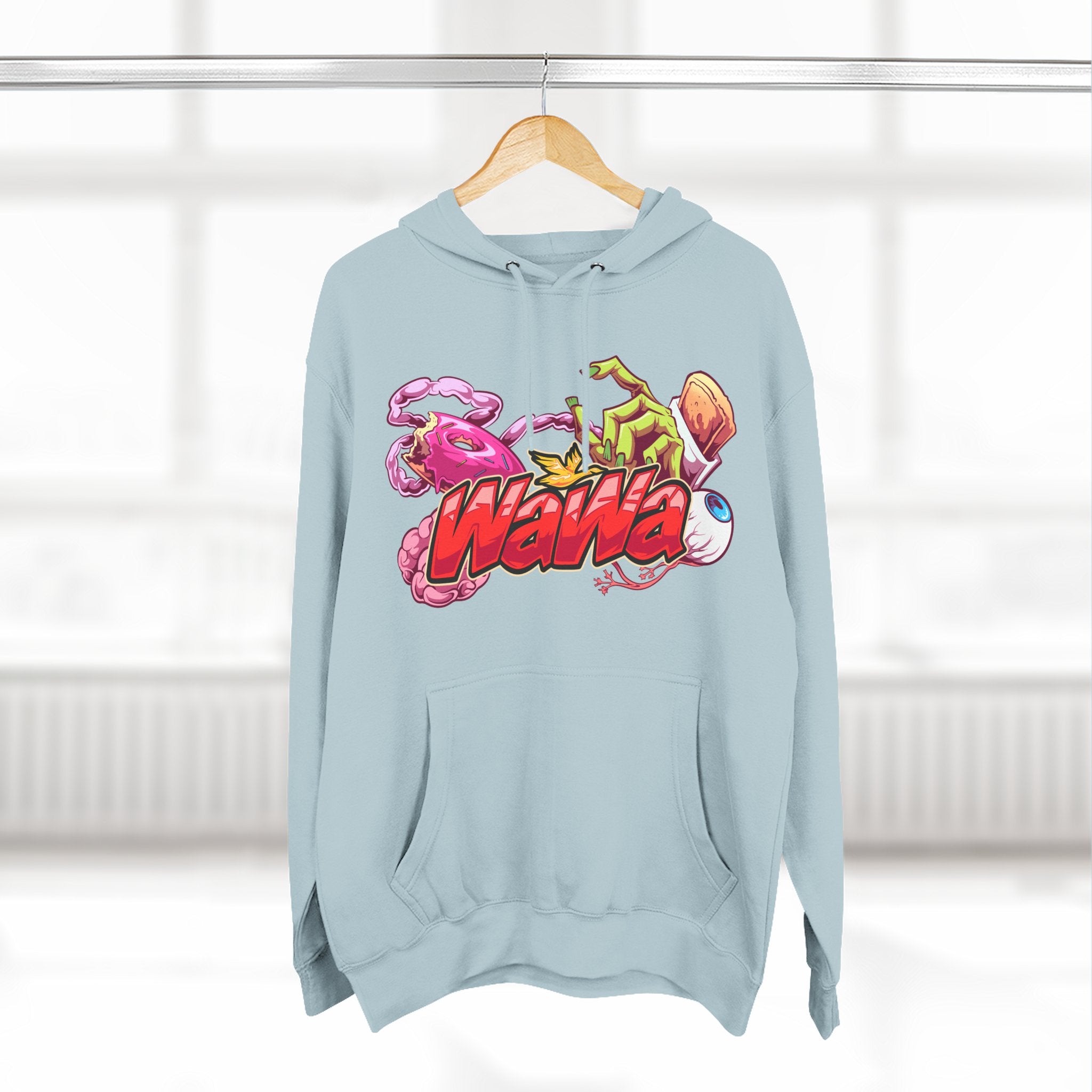Wawa Graphic Hoodie / Colorful Streetwear Pullover with Cartoon Logo