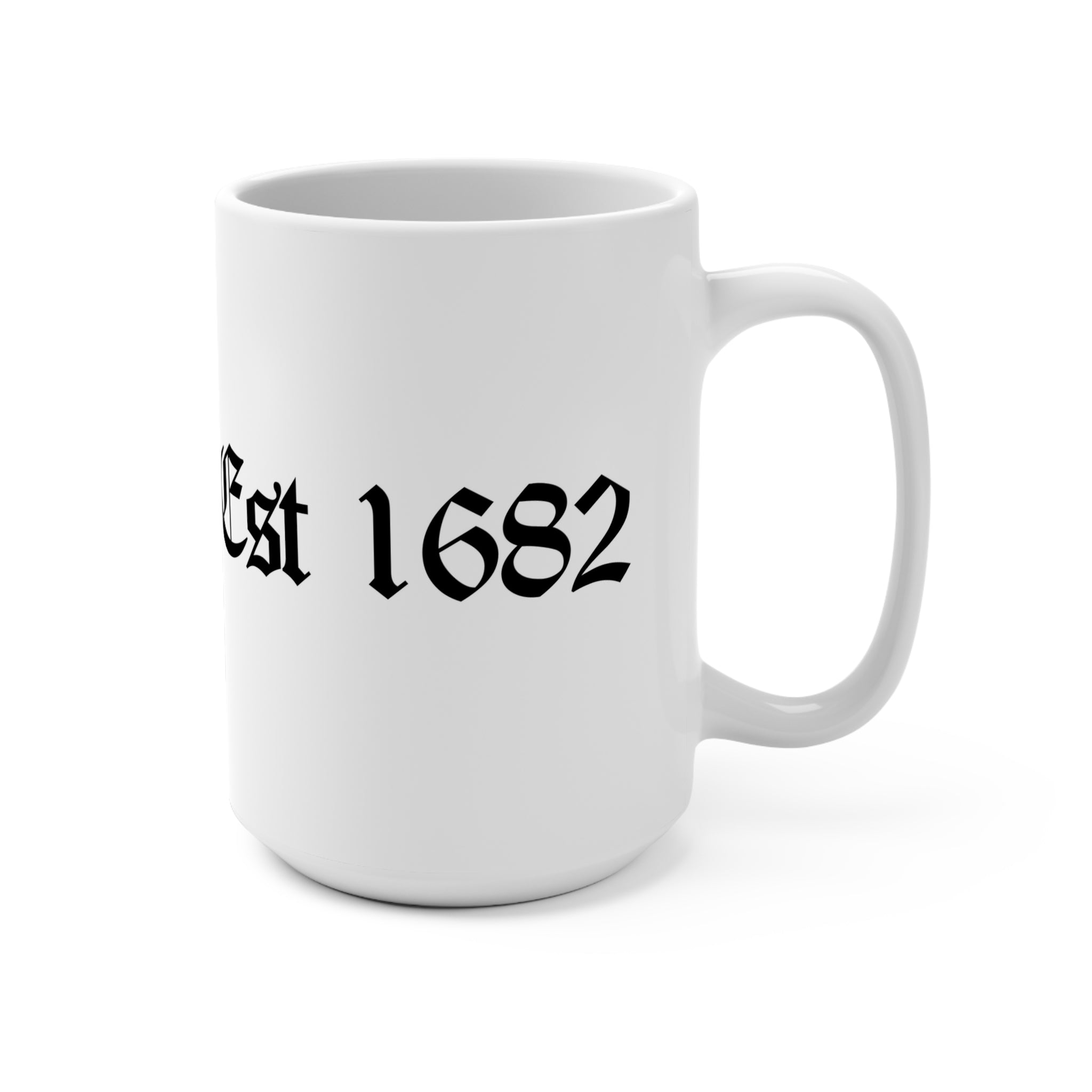 215 Street Art/Philly Skyline (Black and White) 15oz Coffee Mug — Vintage Gothic Script