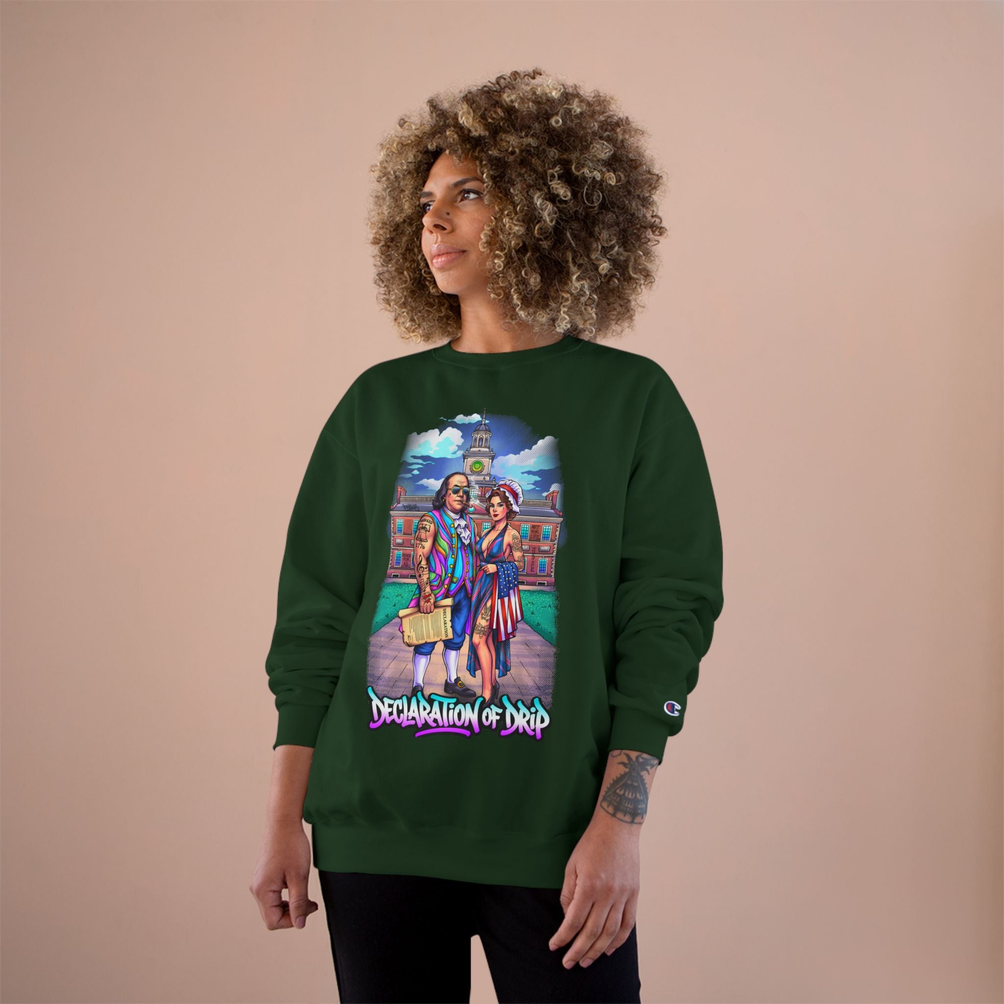 Champion Sweatshirt / "Declaration of Drip" Ben and Betsy Ivy League Campus Crewneck