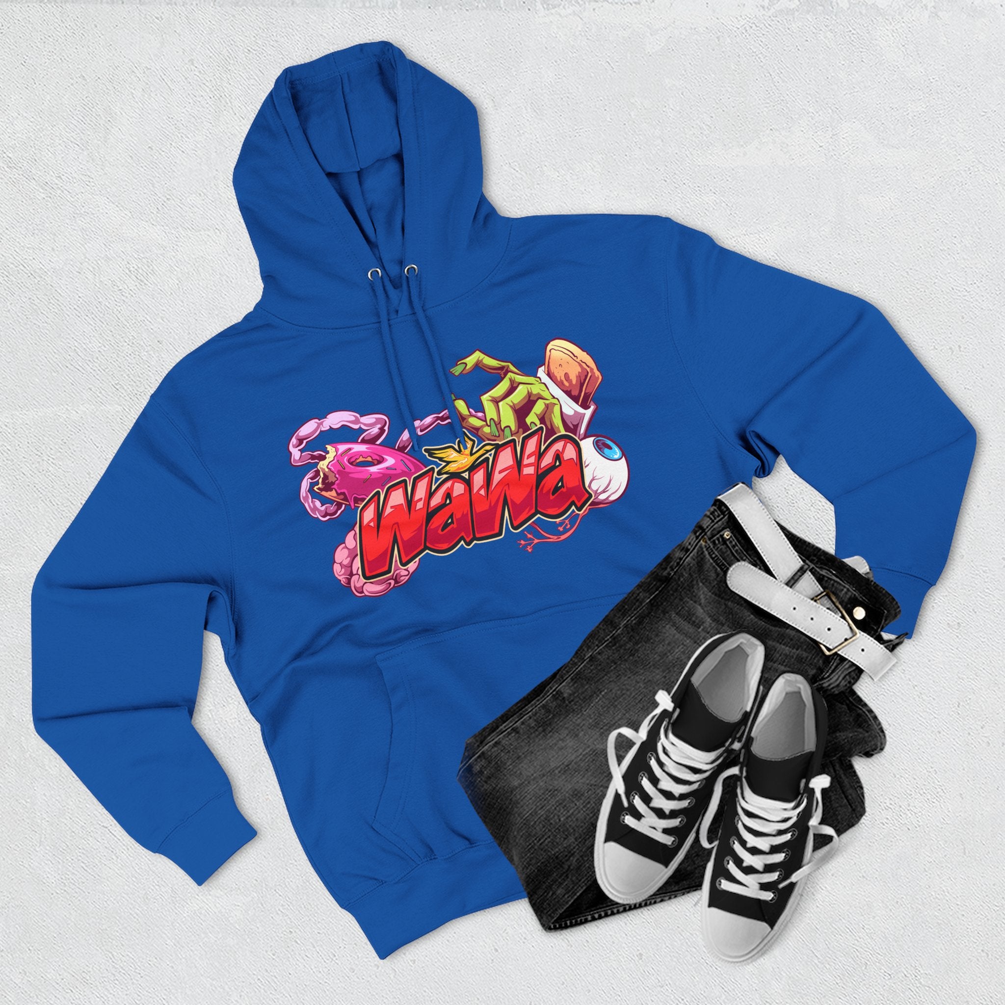 Wawa Graphic Hoodie / Colorful Streetwear Pullover with Cartoon Logo