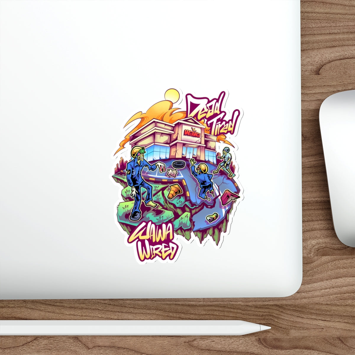 Die-Cut Sticker — "Dead Tired" WAWA Gnarled Skate Park Street Art Sticker