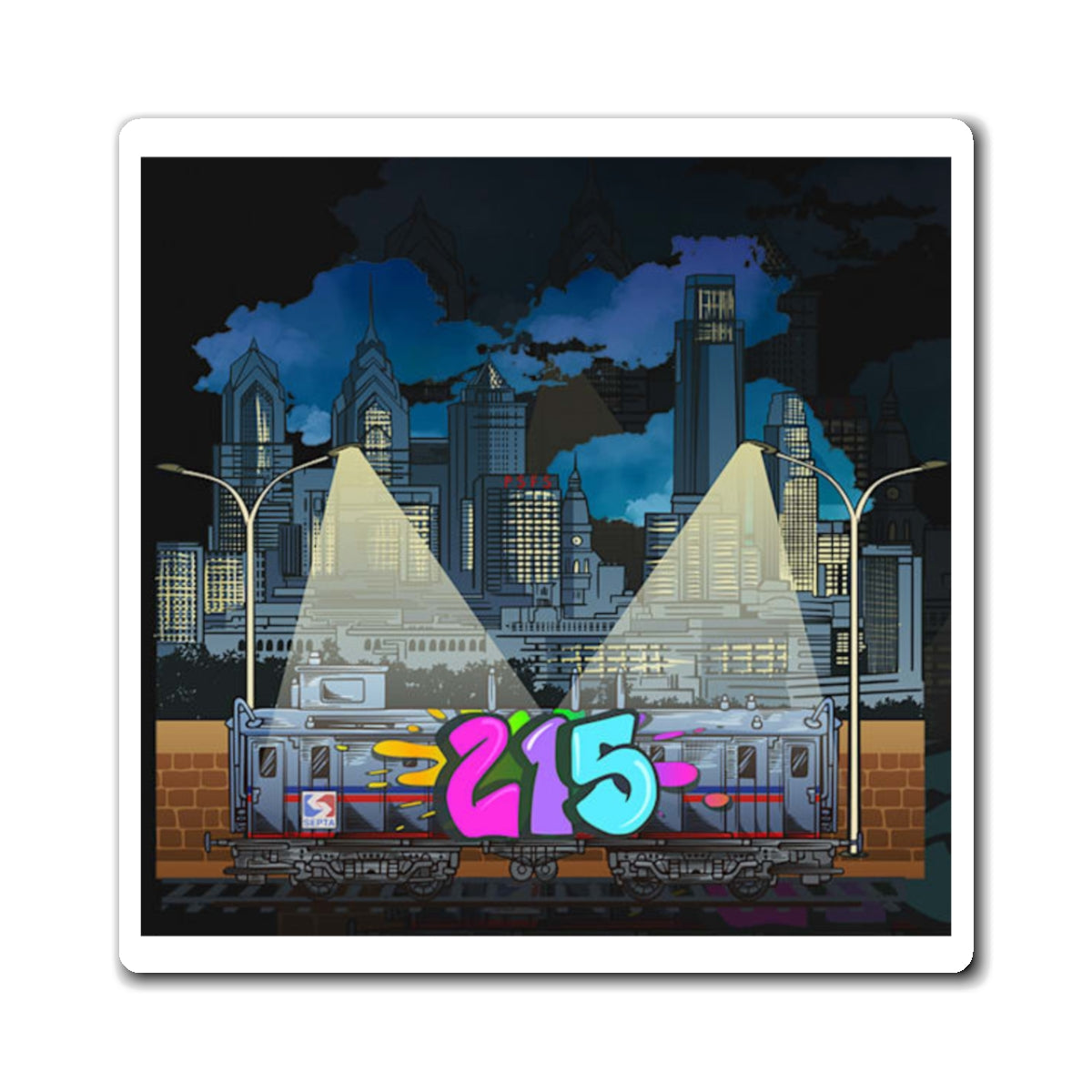215 Graffiti City Subway Magnet / Philadelphia Skyline Art Fridge Sticker
