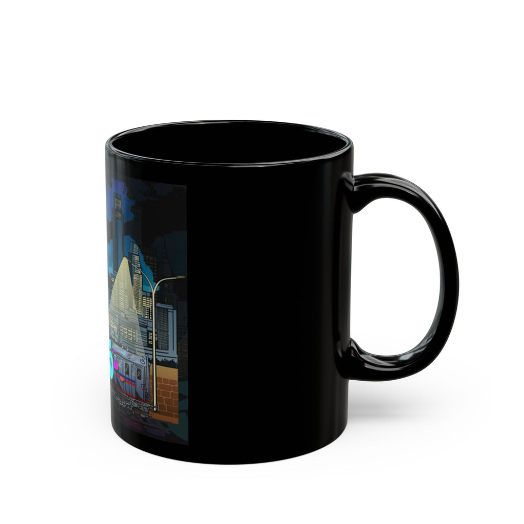 215 Philly Cityscape Black Mug / Graffiti Skyline Coffee Cup (11oz & 15oz)
