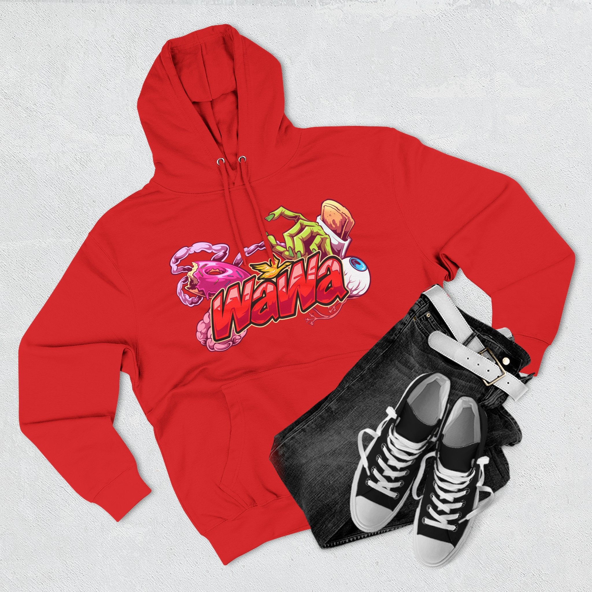 Wawa Graphic Hoodie / Colorful Streetwear Pullover with Cartoon Logo