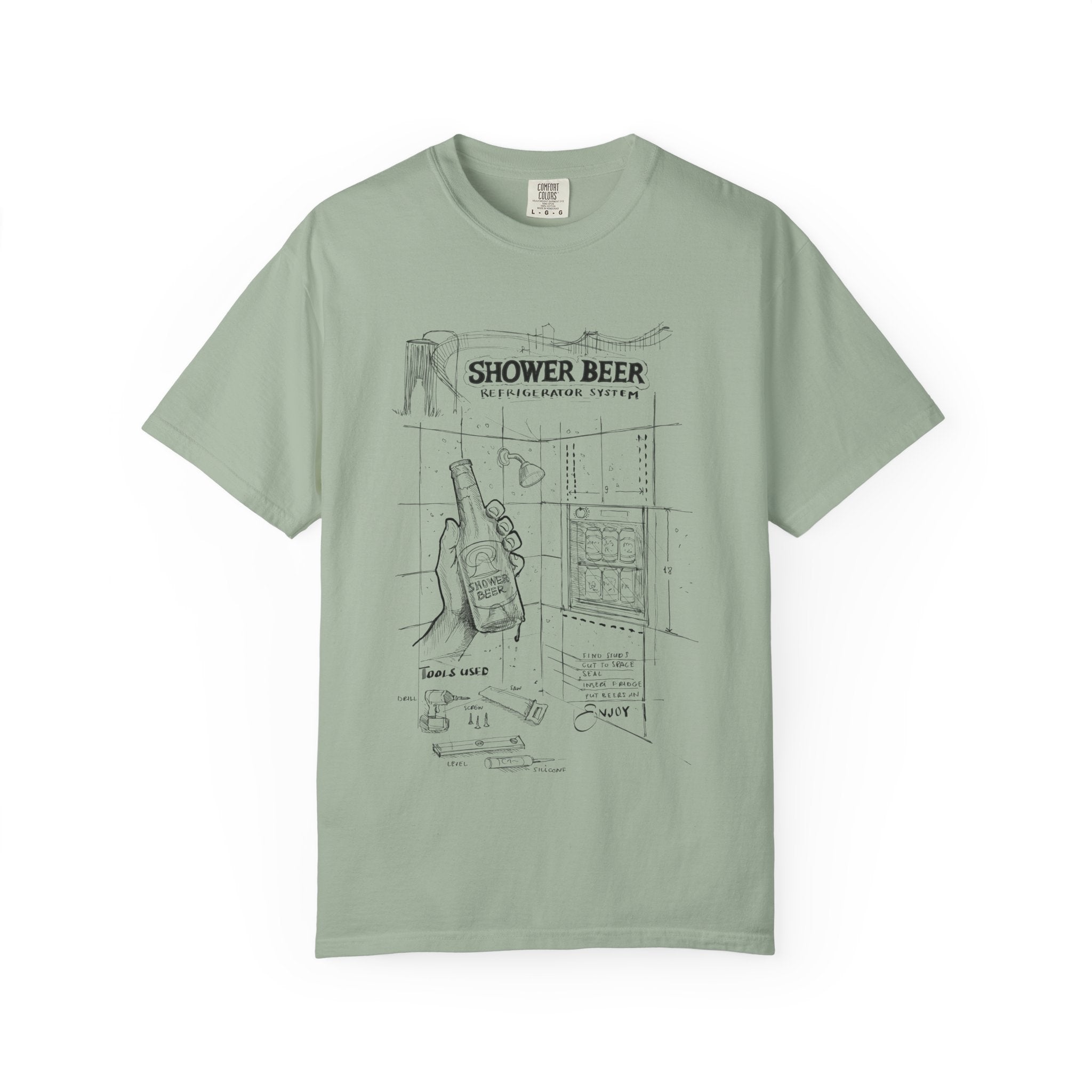 SHOWER BEER Blueprint T-Shirt / Funny Shower Beer Diagram Tee