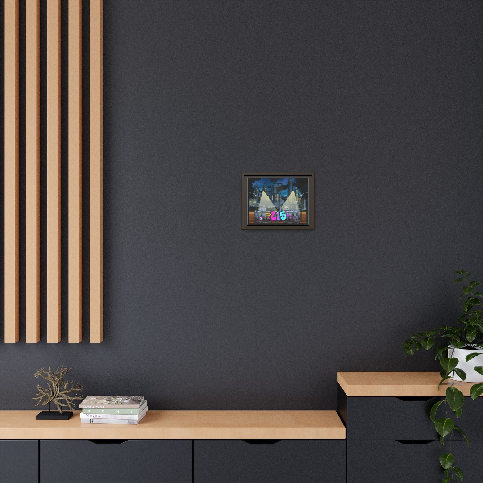 215 Graffiti City Matte Framed Canvas — Urban Night Skyline Wall Art