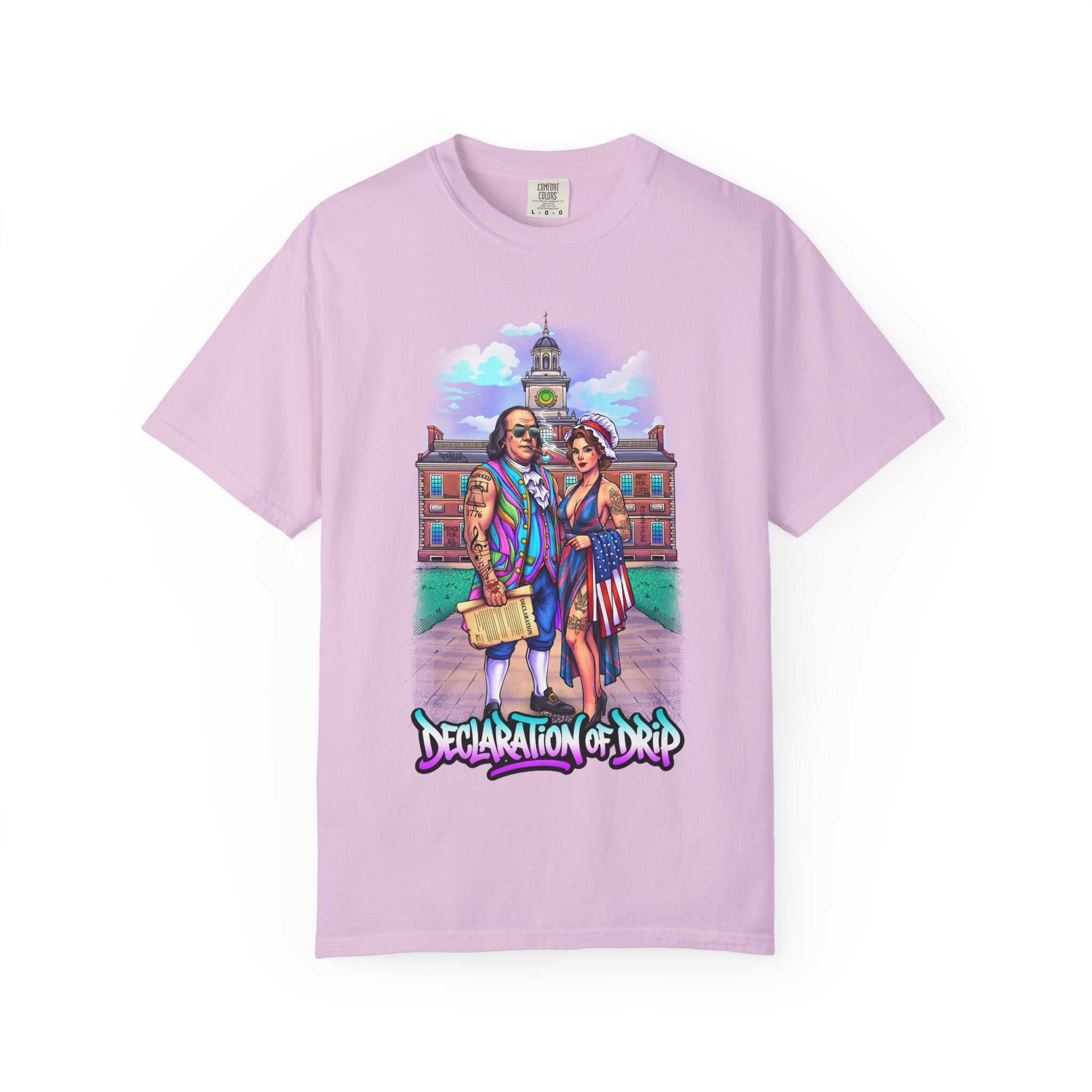 Declaration of Drip T‑Shirt /Ben and Betsy Colonial Campus Streetwear (Est. 1682)